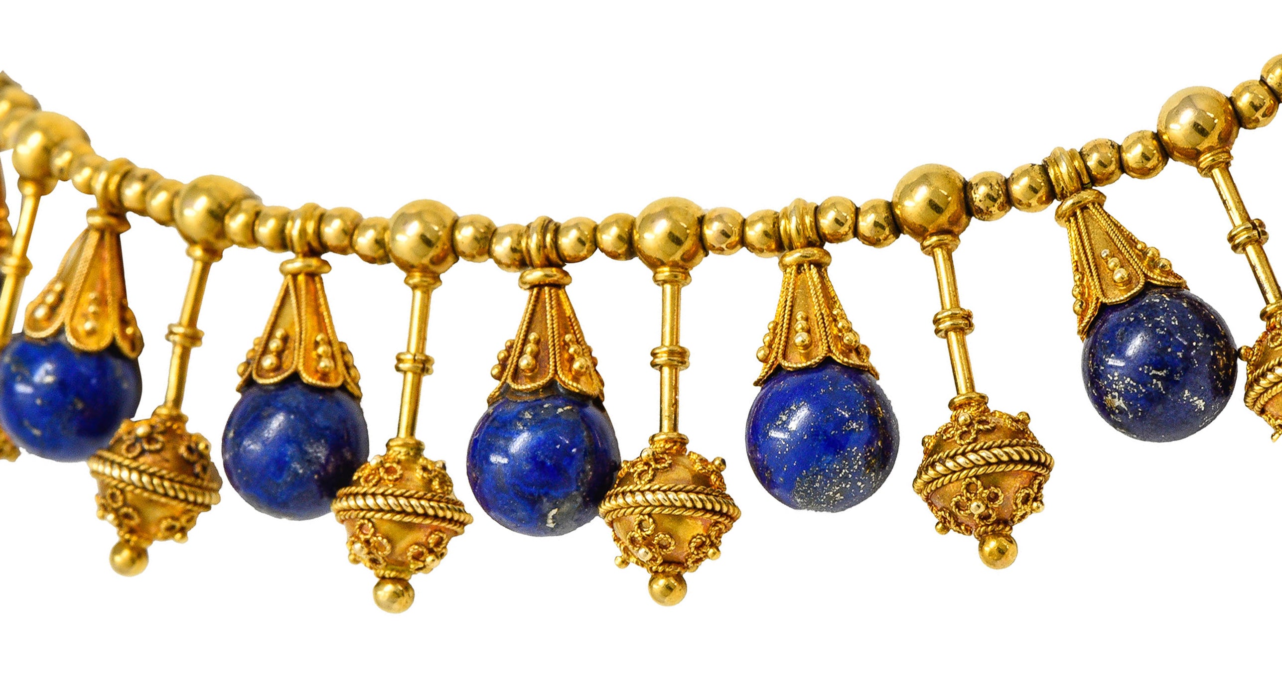 Victorian Etruscan Revival Lapis Lazuli 18 Karat Gold Drop Fringe NecklaceNecklace - Wilson's Estate Jewelry