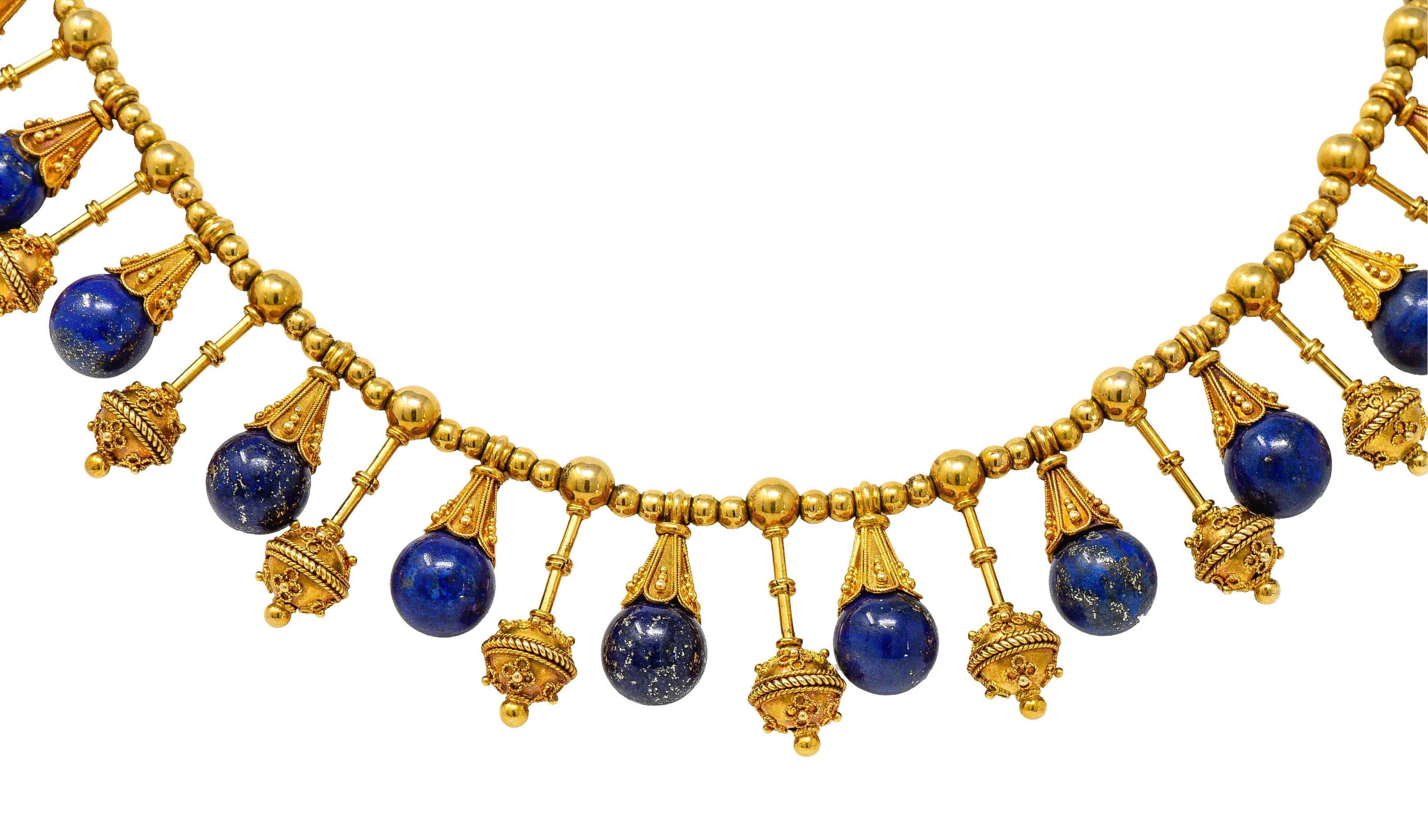 Victorian Etruscan Revival Lapis Lazuli 18 Karat Gold Drop Fringe NecklaceNecklace - Wilson's Estate Jewelry