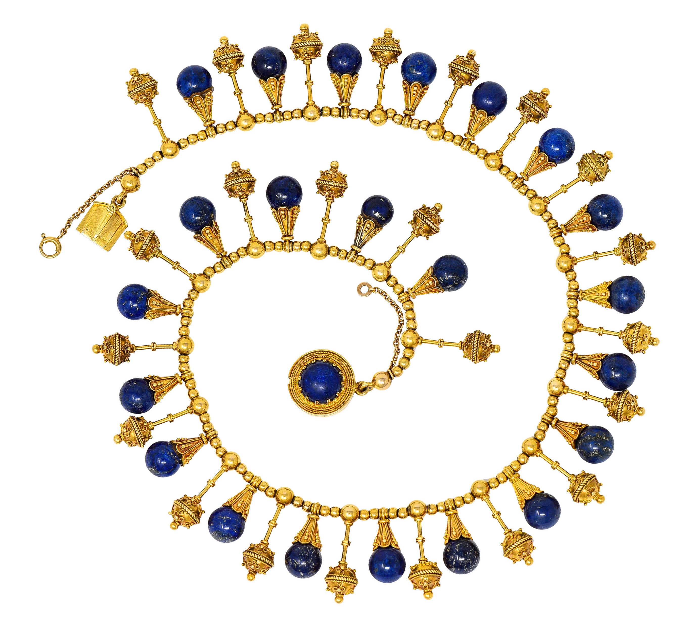 Victorian Etruscan Revival Lapis Lazuli 18 Karat Gold Drop Fringe NecklaceNecklace - Wilson's Estate Jewelry