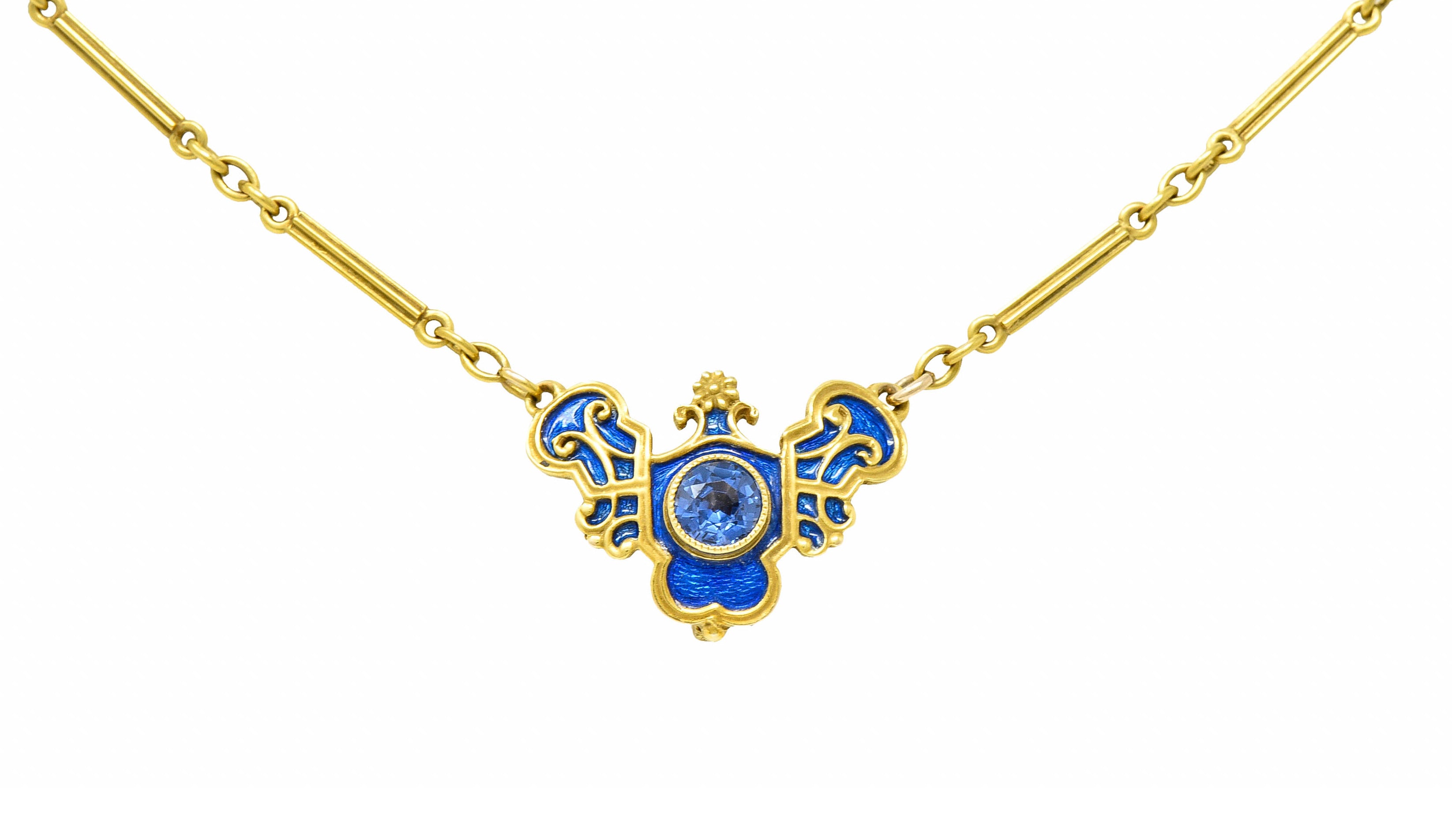 Art Nouveau Sapphire Enamel 14 Karat Gold Station NecklaceNecklace - Wilson's Estate Jewelry