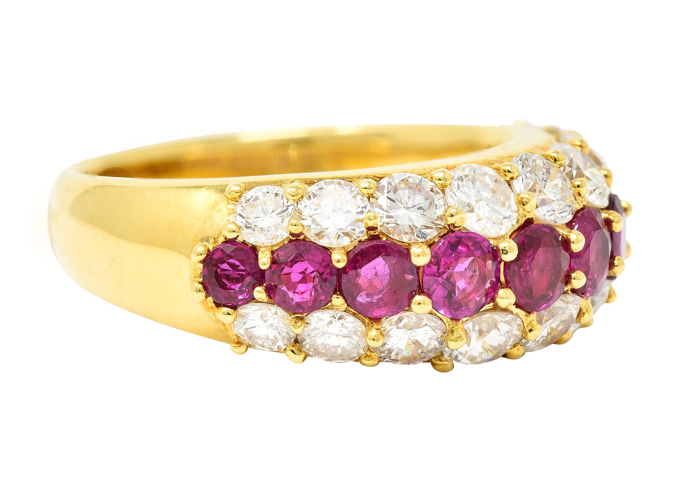 1980's 3.03 CTW Diamond Ruby 18 Karat Yellow Gold Vintage Band Ring Wilson's Estate Jewelry