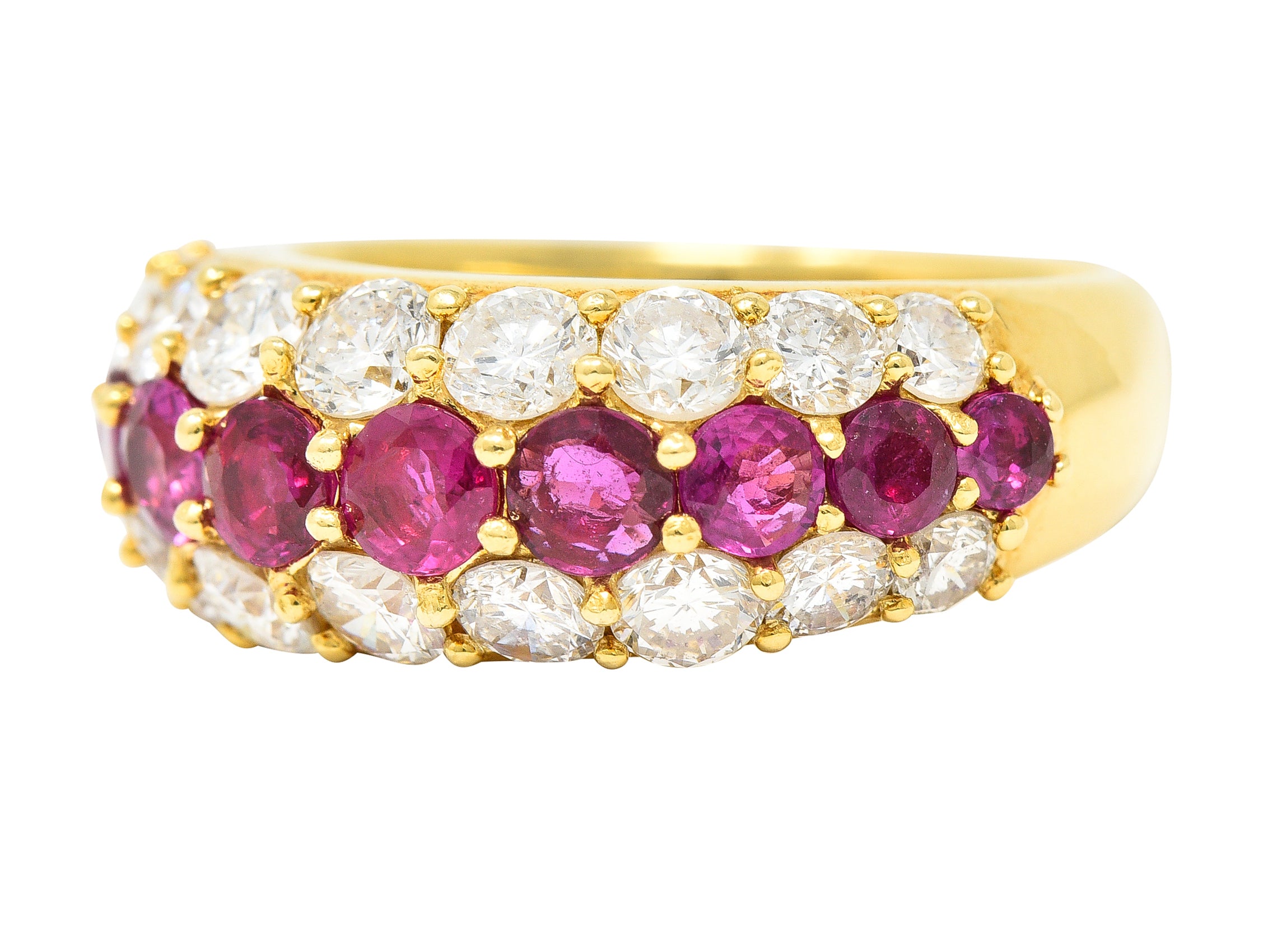 1980's 3.03 CTW Diamond Ruby 18 Karat Yellow Gold Vintage Band Ring Wilson's Estate Jewelry