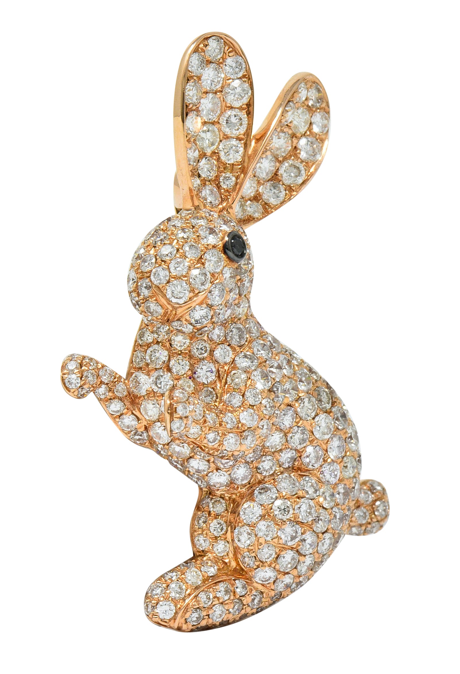 Contemporary 3.35 CTW Pave Diamond 18 Karat Rose Gold Bunny Rabbit BroochBrooch - Wilson's Estate Jewelry