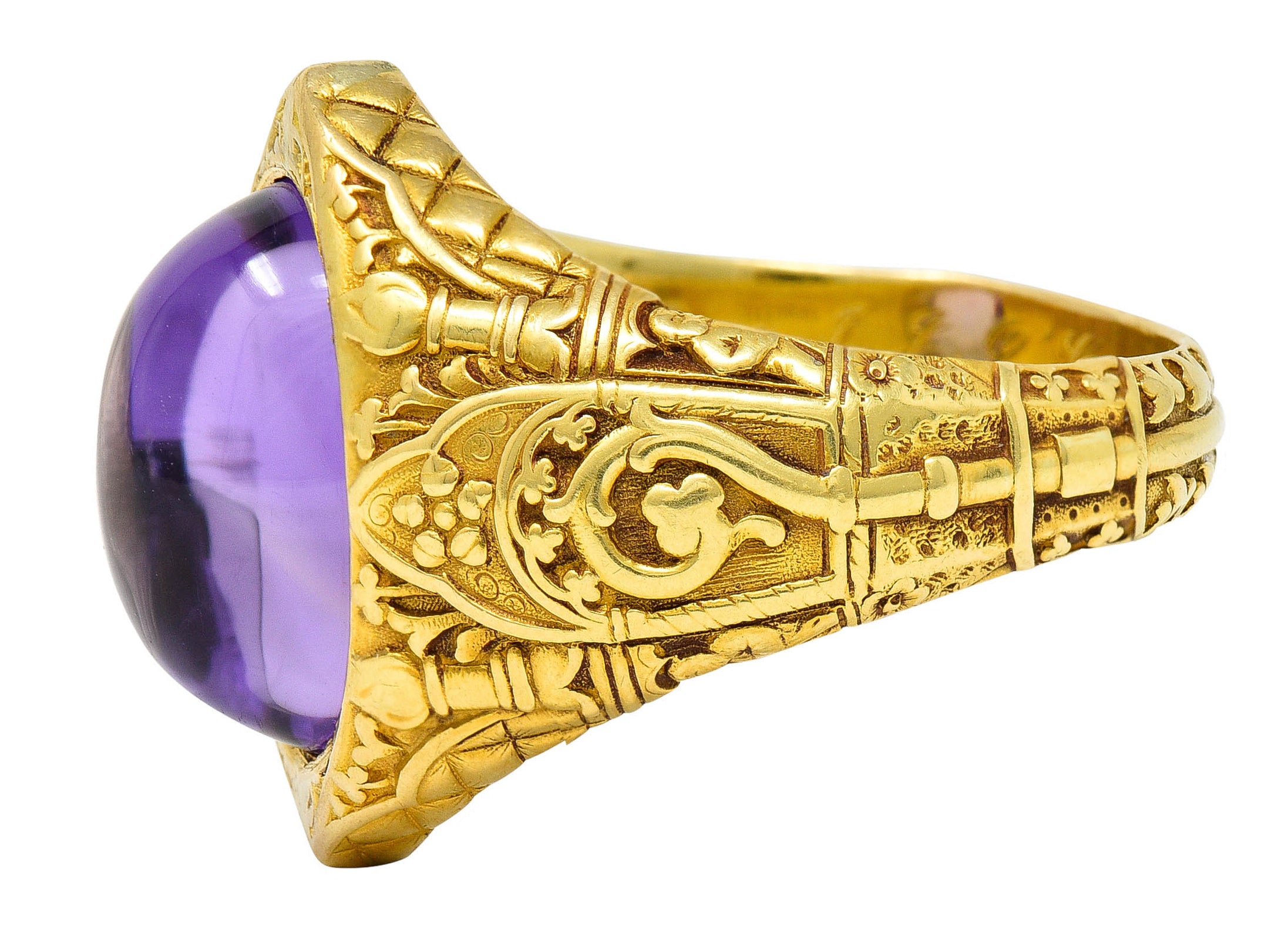 Antique Tiffany & Co. Amethyst Cabochon 18 Karat Gold Bishop Ecclesiastical Men’s RingRing - Wilson's Estate Jewelry