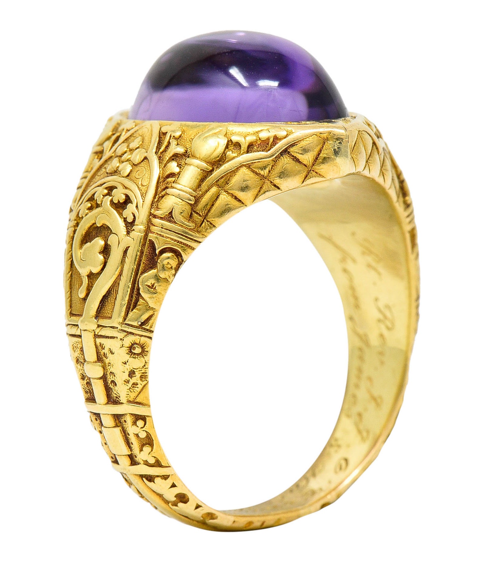 Antique Tiffany & Co. Amethyst Cabochon 18 Karat Gold Bishop Ecclesiastical Men’s RingRing - Wilson's Estate Jewelry