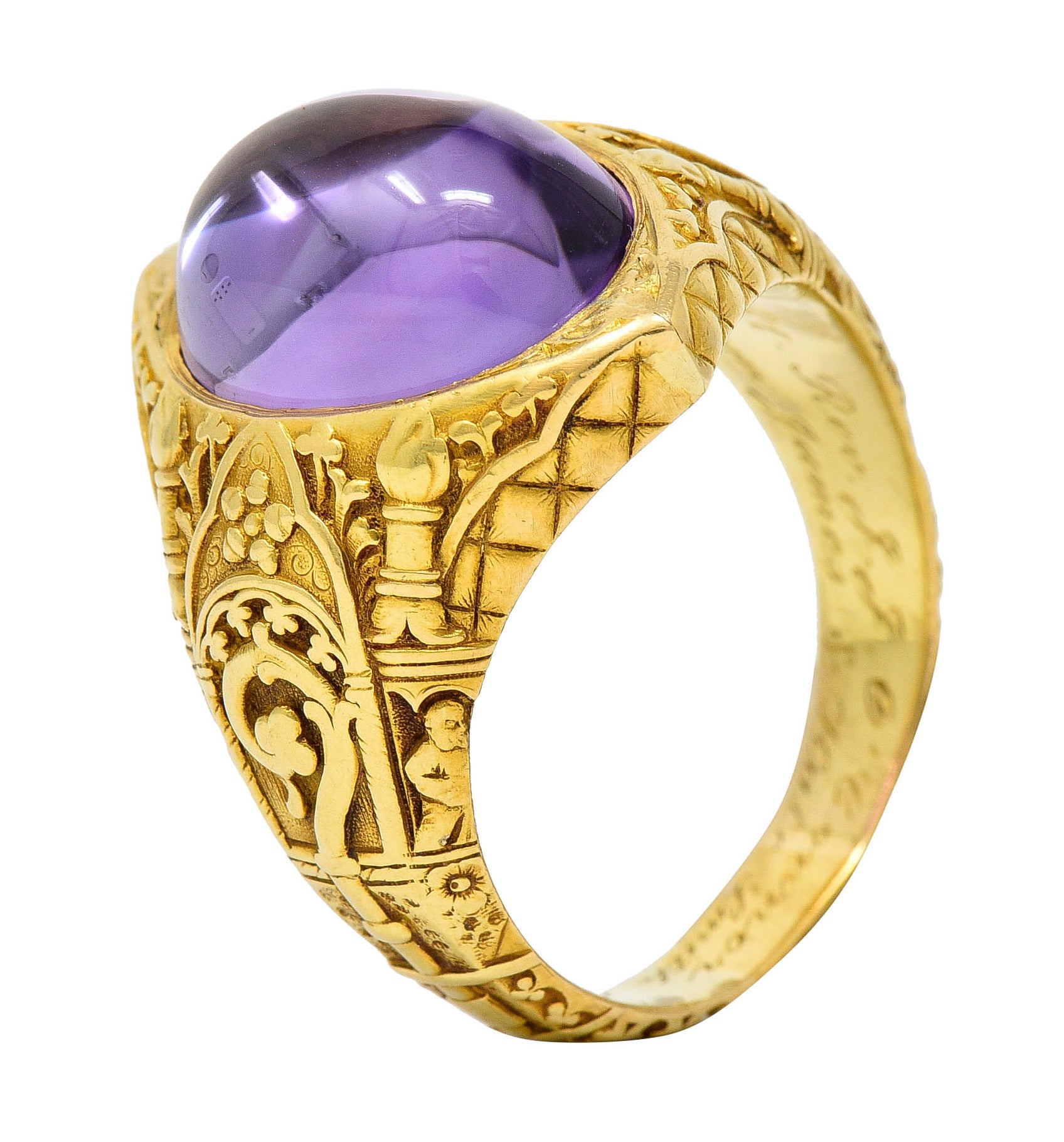 Antique Tiffany & Co. Amethyst Cabochon 18 Karat Gold Bishop Ecclesiastical Men’s RingRing - Wilson's Estate Jewelry