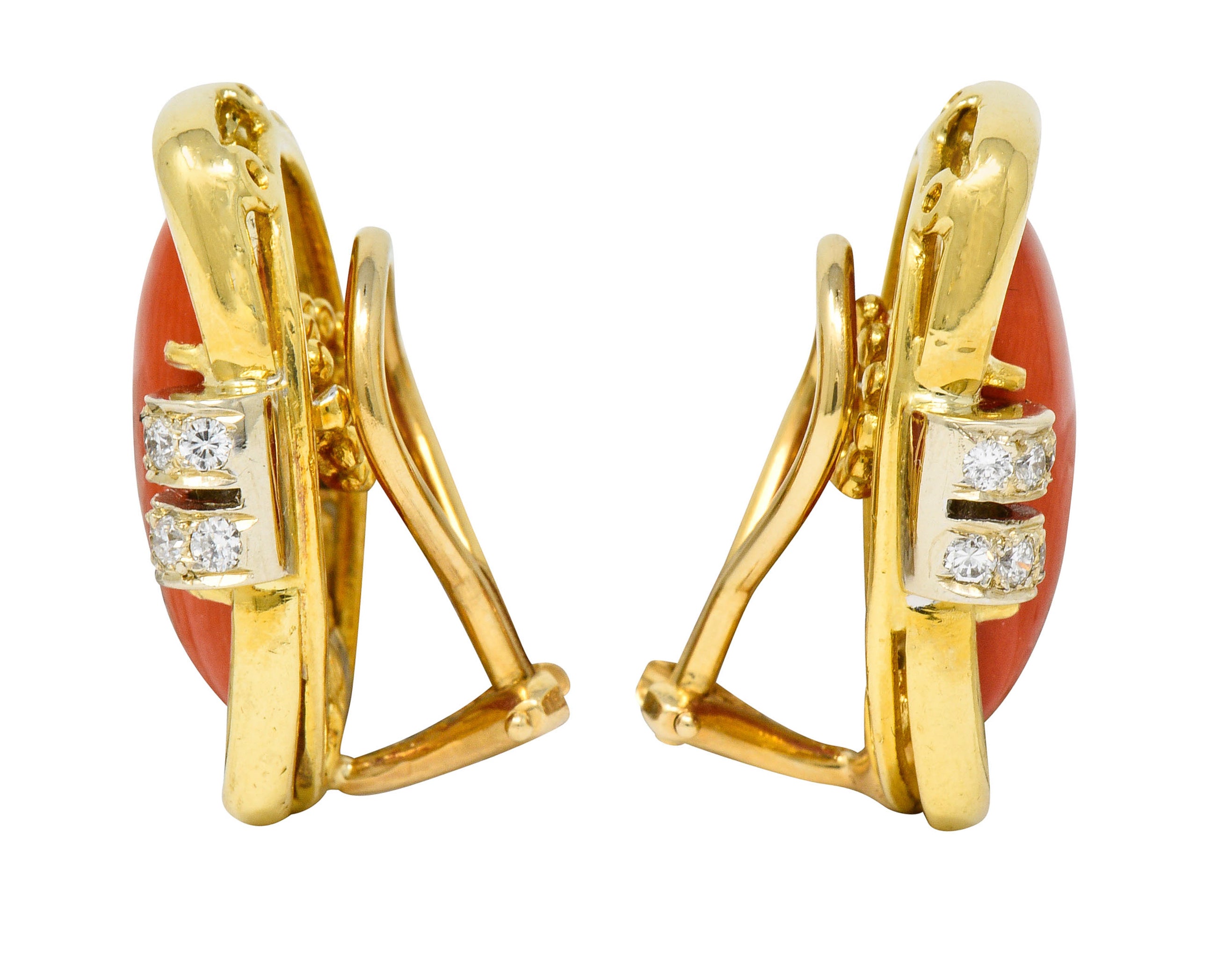 1960's Vintage Coral Diamond 18 Karat Gold Ear-Clip EarringsEarrings - Wilson's Estate Jewelry