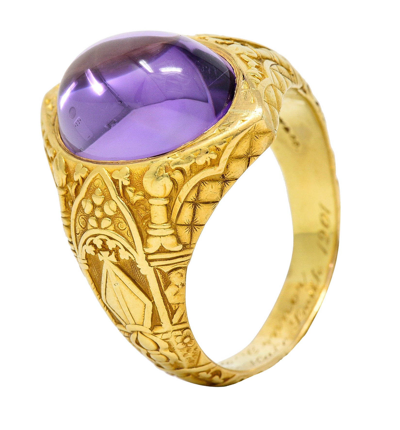 Antique Tiffany & Co. Amethyst Cabochon 18 Karat Gold Bishop Ecclesiastical Men’s RingRing - Wilson's Estate Jewelry