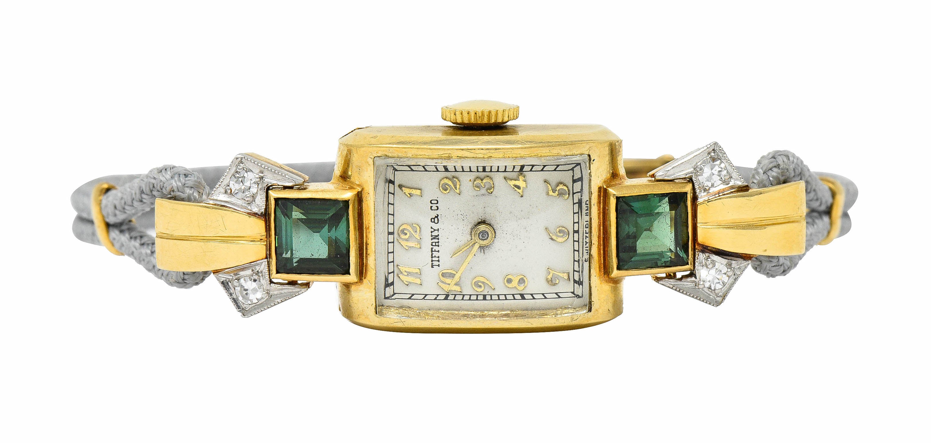 1941 Tiffany & Co. Green Tourmaline Diamond Platinum-Topped 14 Karat Gold Watch Braceletbracelet - Wilson's Estate Jewelry