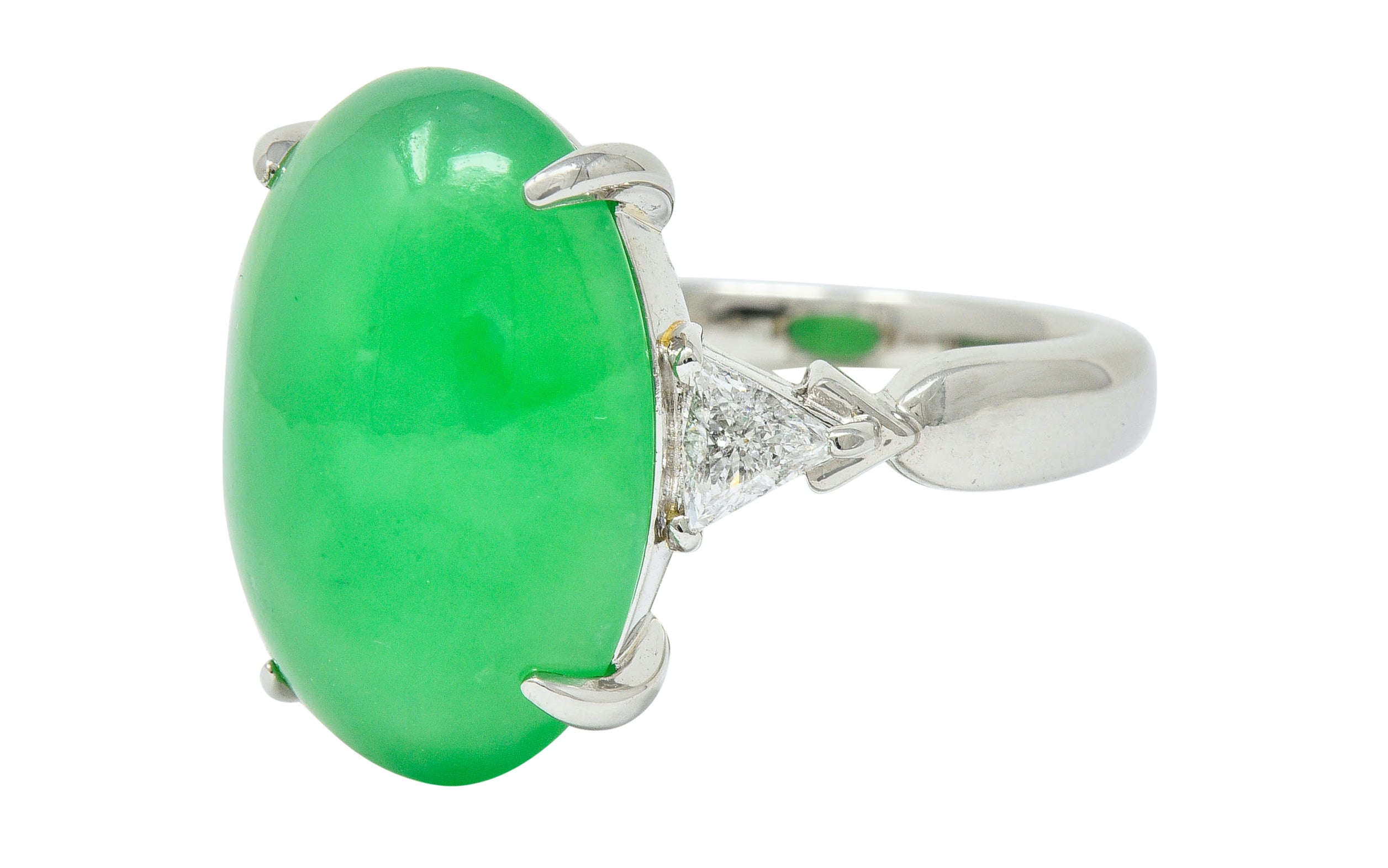 Contemporary Jade Diamond Platinum Cabochon Ring GIARing - Wilson's Estate Jewelry