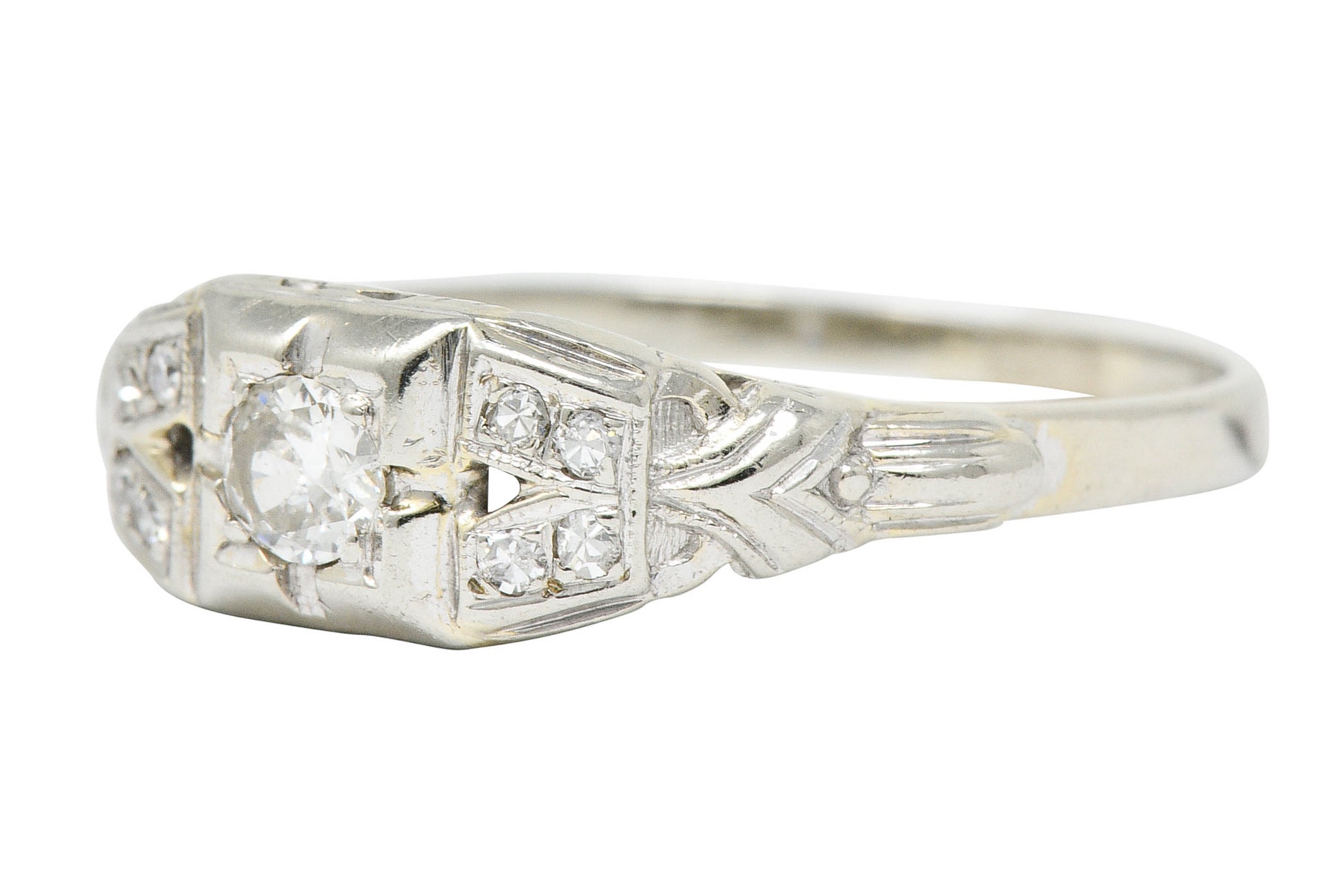 Art Deco 0.25 CTW Diamond 18 Karat White Gold Engagement RingRing - Wilson's Estate Jewelry