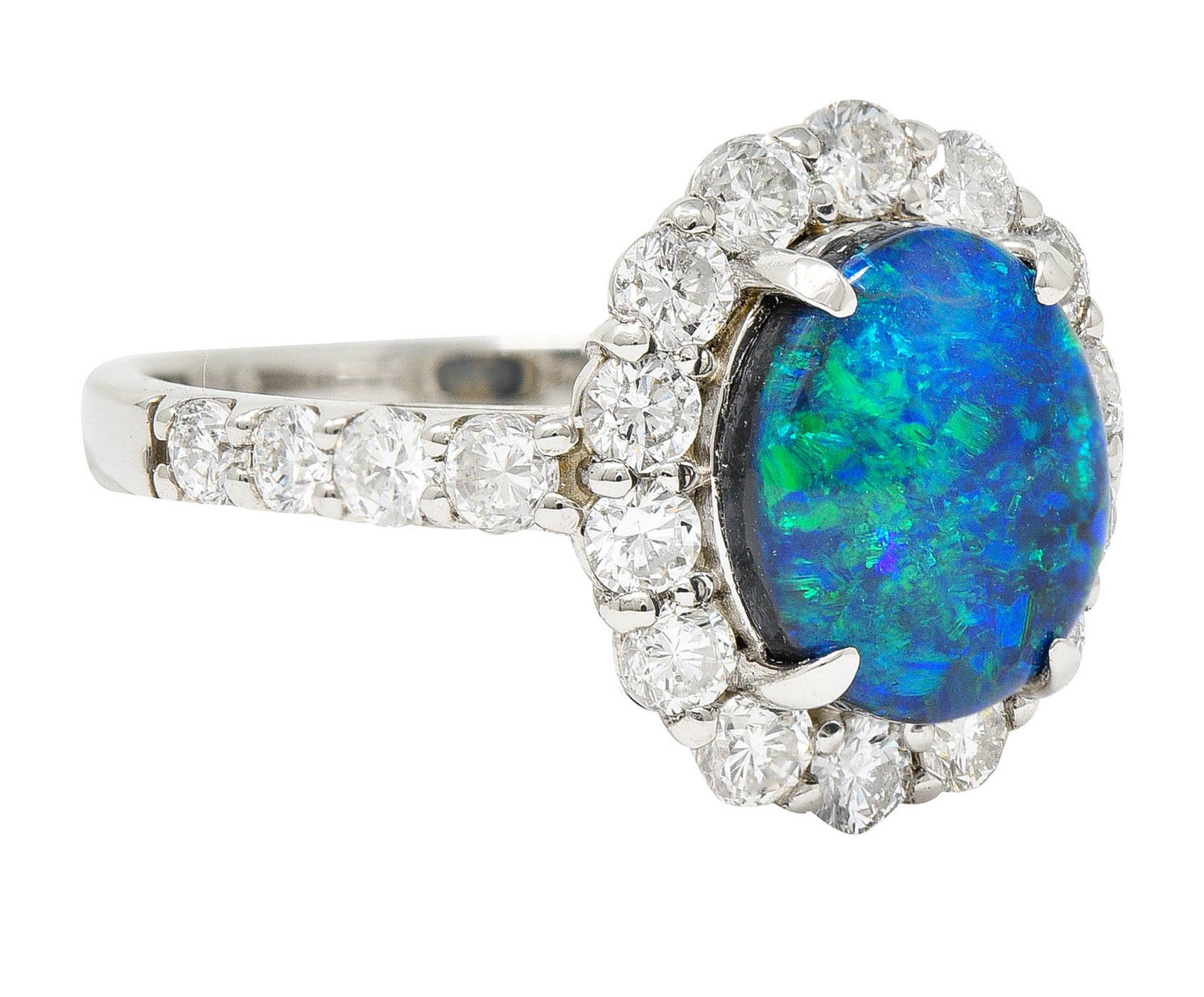 Contemporary Opal Diamond Platinum Cluster RingRing - Wilson's Estate Jewelry