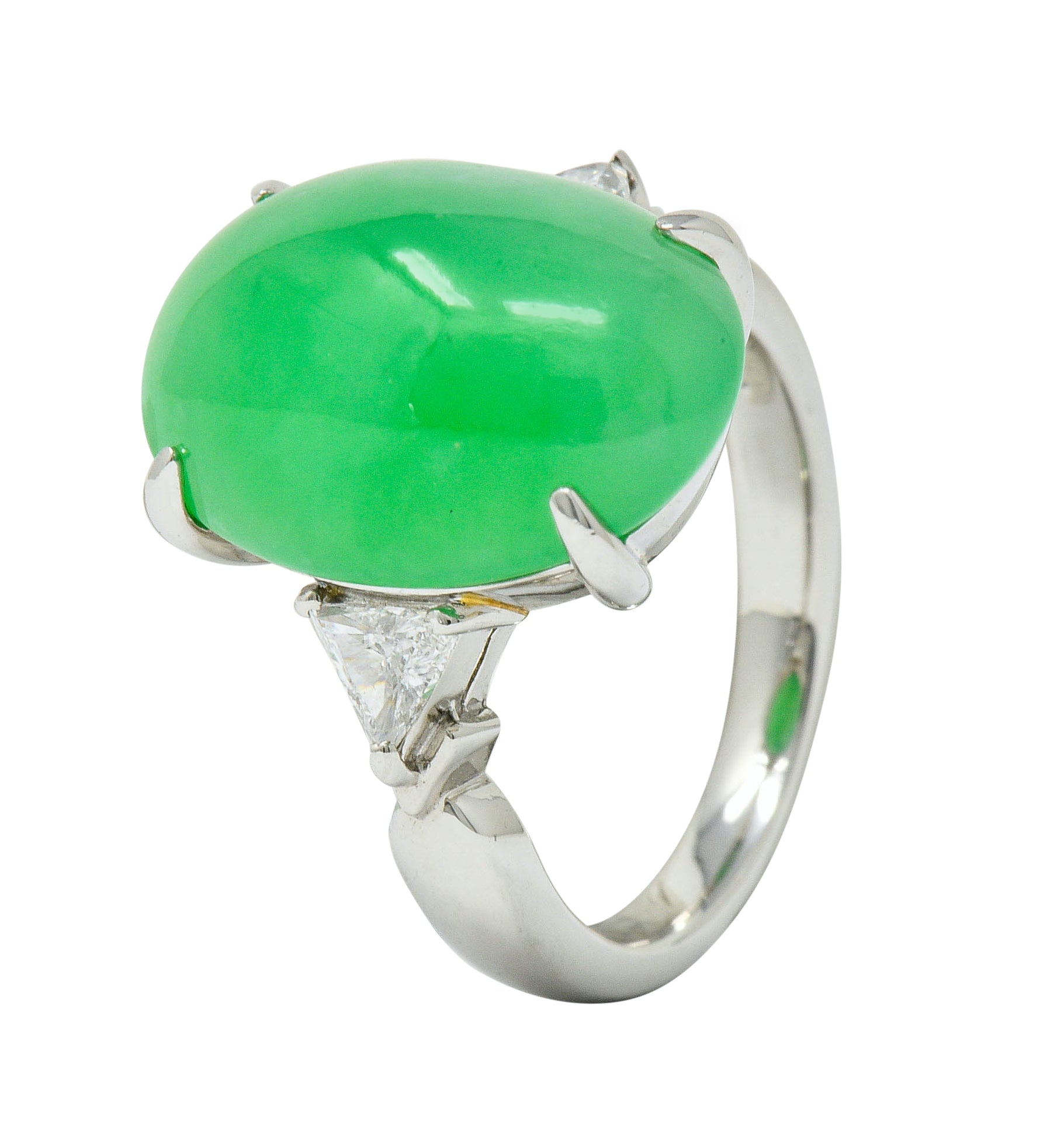 Contemporary Jade Diamond Platinum Cabochon Ring GIARing - Wilson's Estate Jewelry