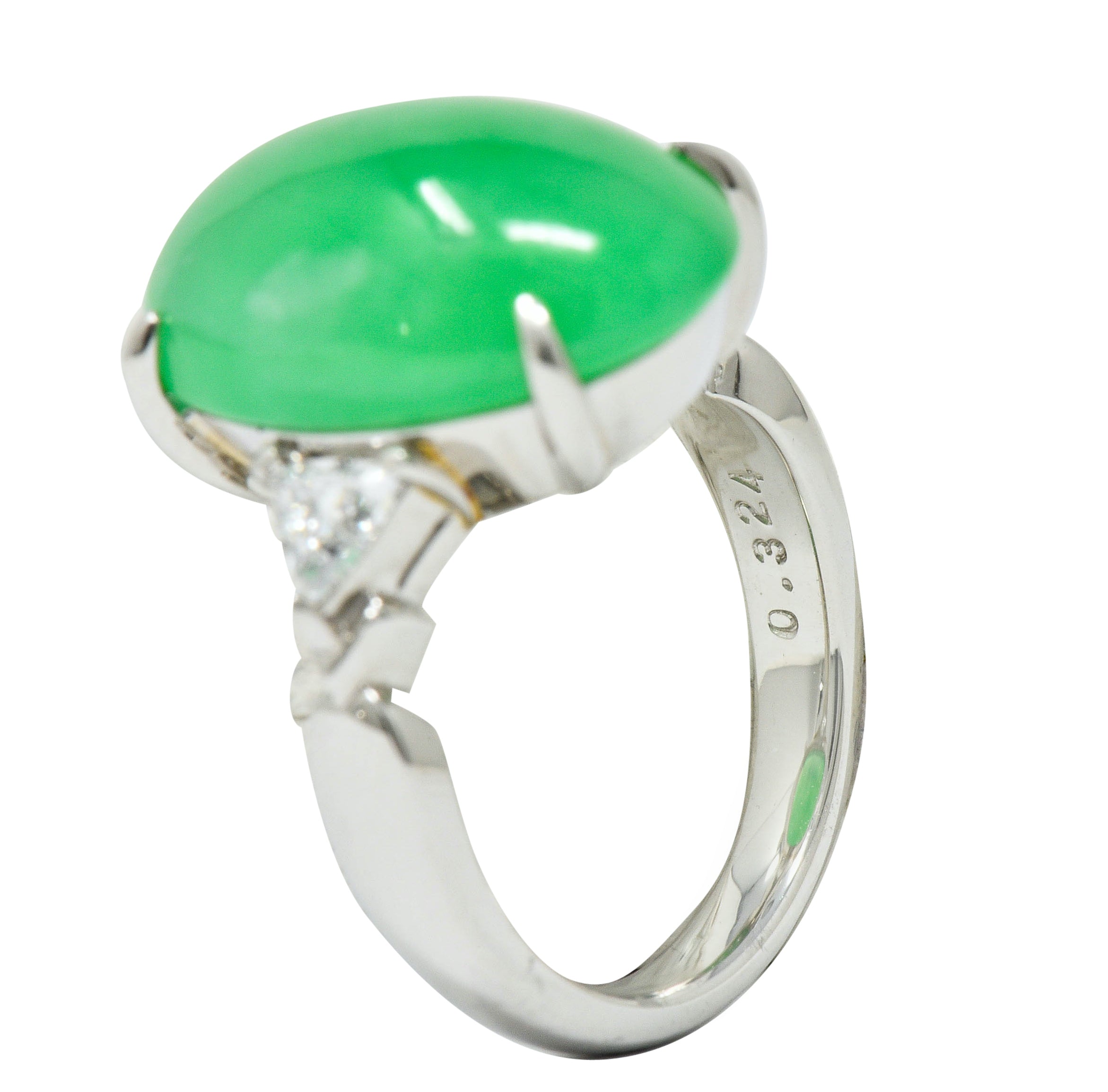 Contemporary Jade Diamond Platinum Cabochon Ring GIARing - Wilson's Estate Jewelry