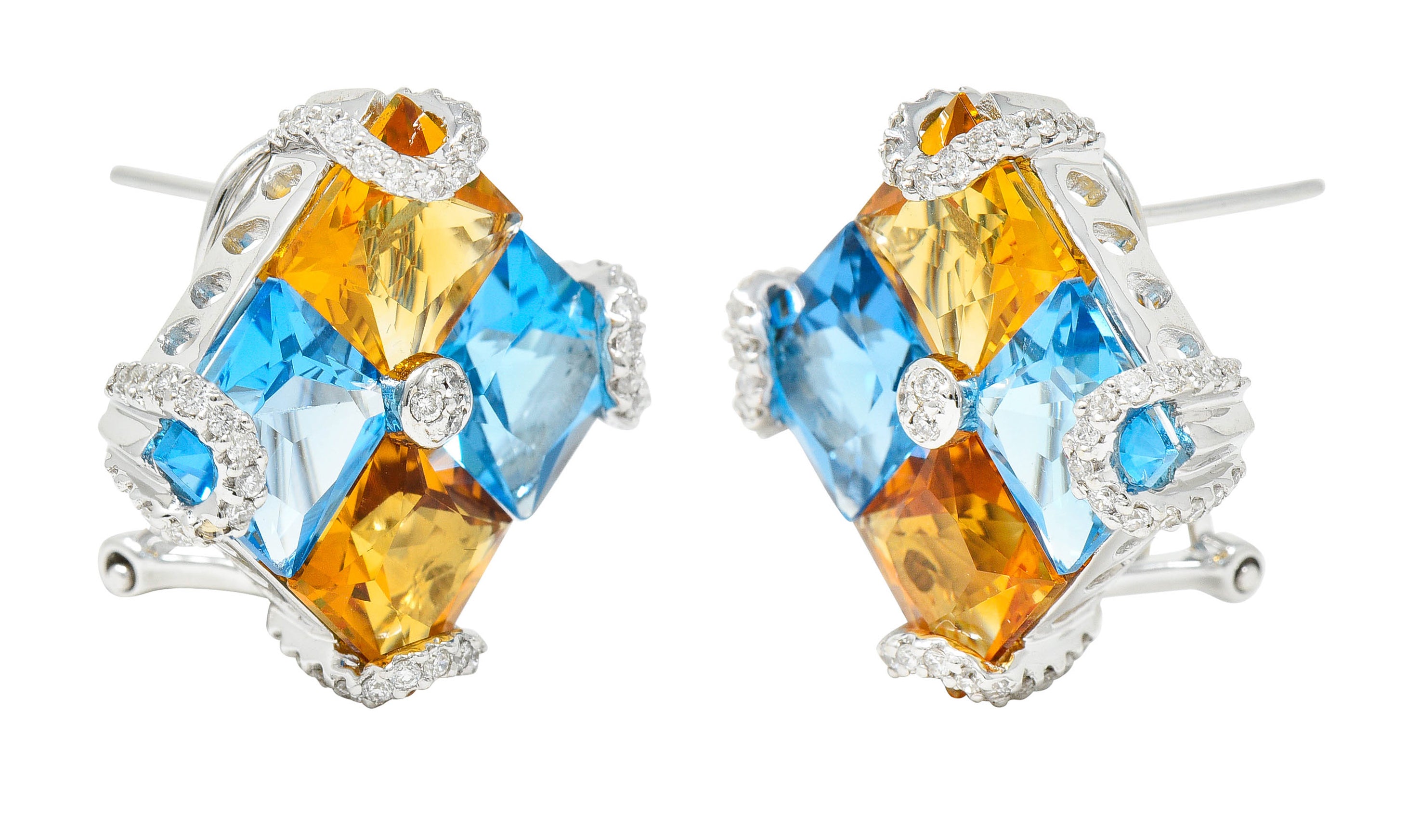 Blue Topaz Citrine Diamond 18 Karat White Gold Harlequin EarringsEarrings - Wilson's Estate Jewelry