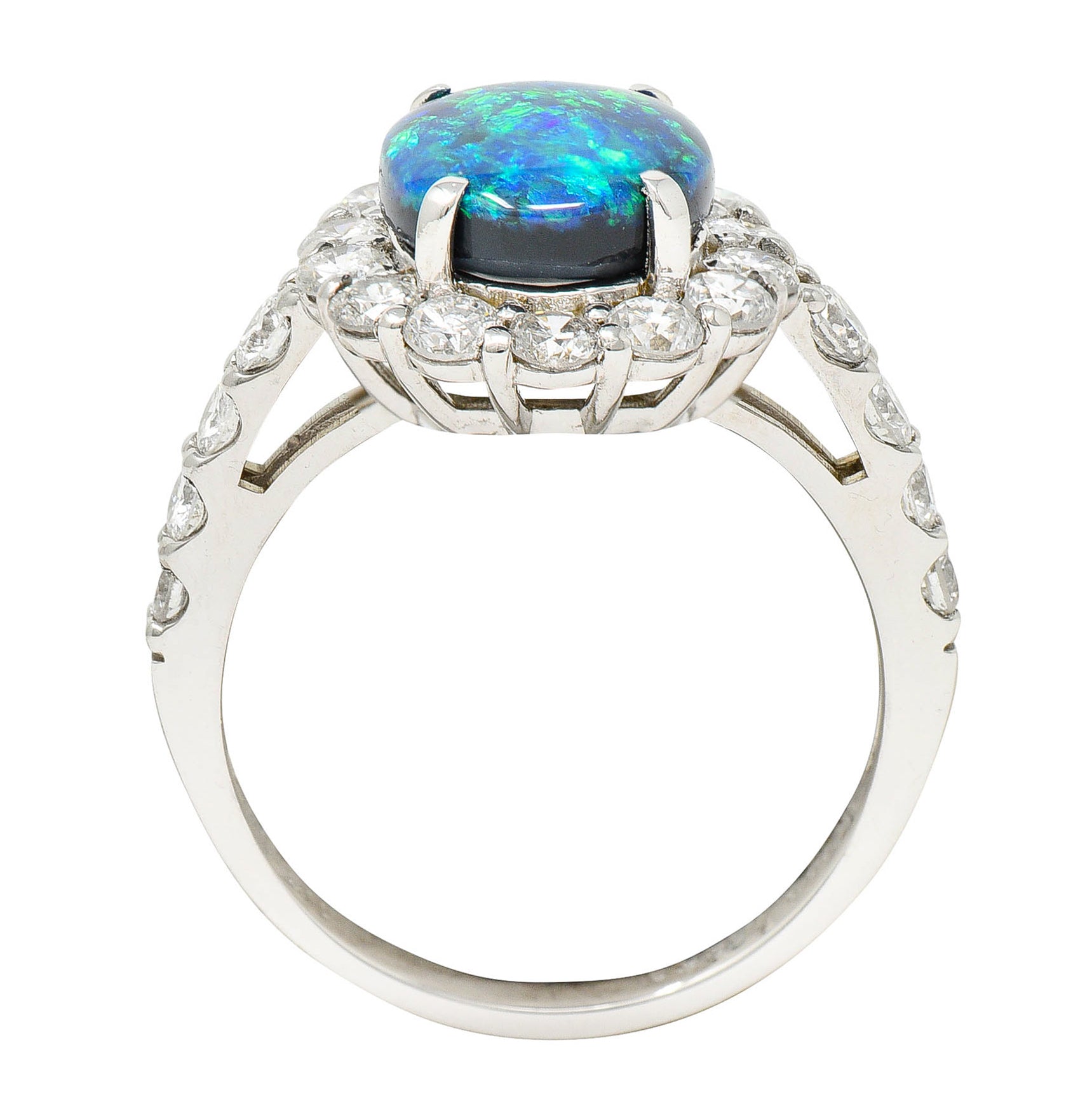 Contemporary Opal Diamond Platinum Cluster RingRing - Wilson's Estate Jewelry