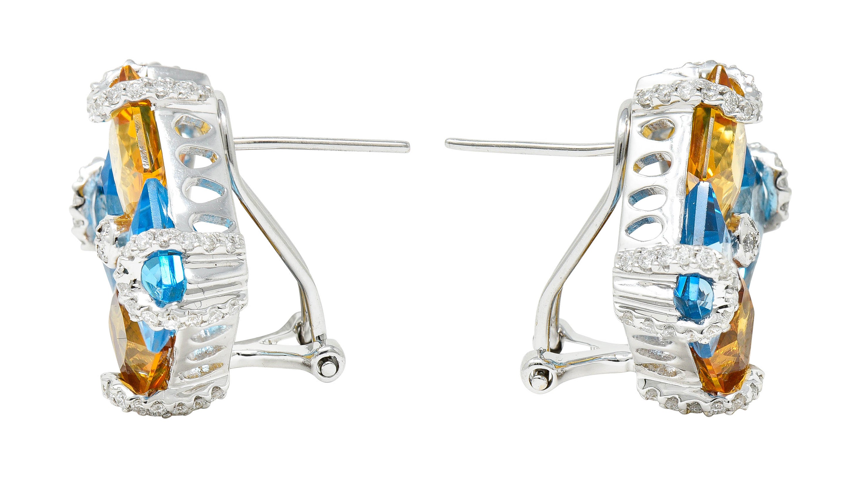 Blue Topaz Citrine Diamond 18 Karat White Gold Harlequin EarringsEarrings - Wilson's Estate Jewelry