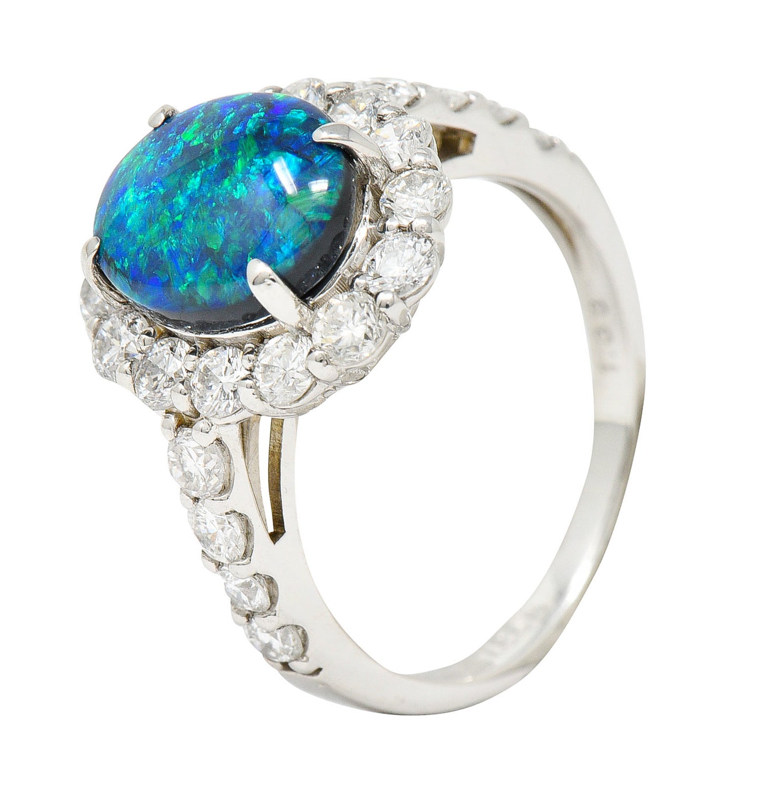 Contemporary Opal Diamond Platinum Cluster RingRing - Wilson's Estate Jewelry