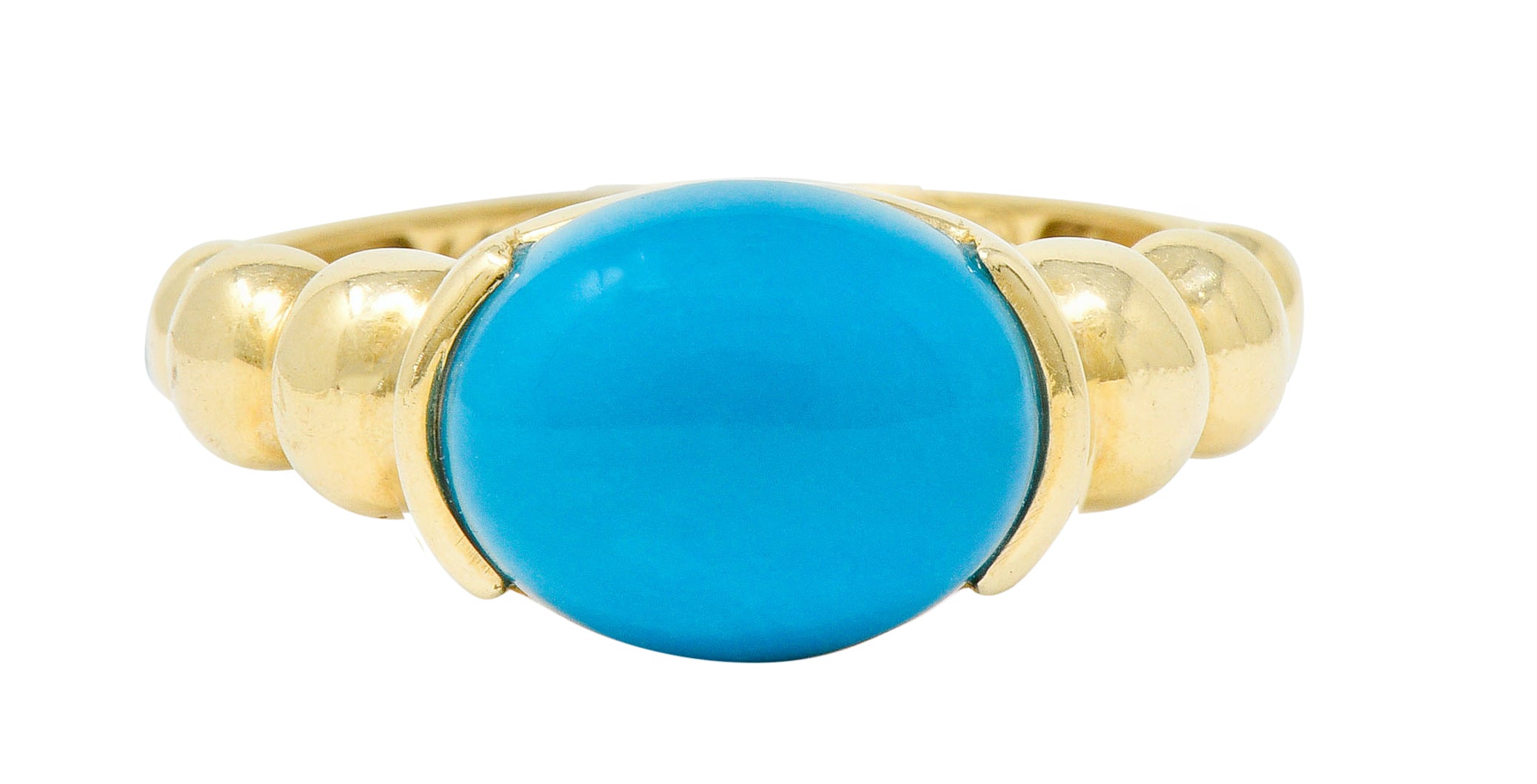 Contemporary Turquoise Cabochon 14 Karat Gold Stacking RingRing - Wilson's Estate Jewelry