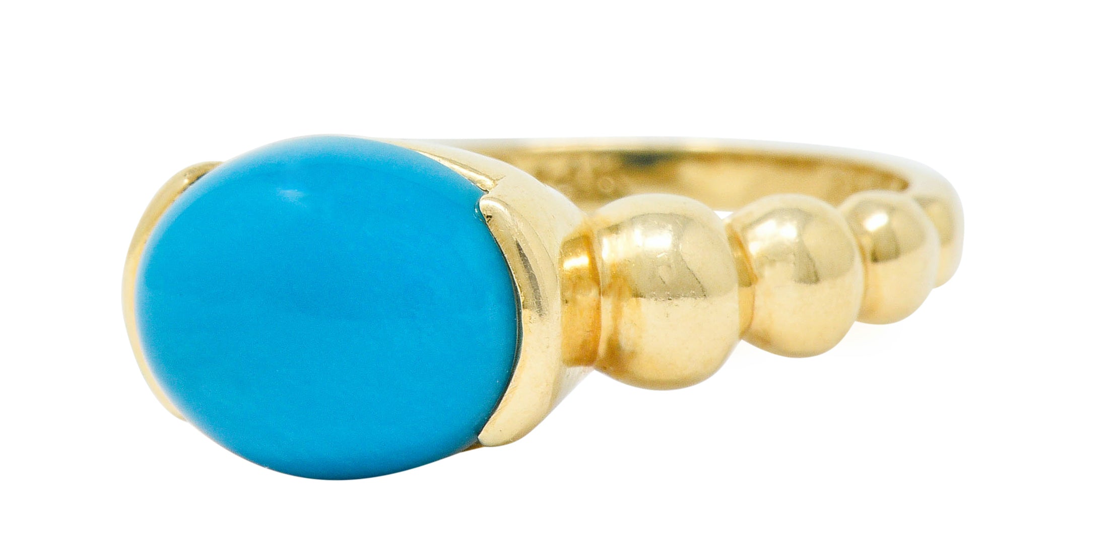 Contemporary Turquoise Cabochon 14 Karat Gold Stacking RingRing - Wilson's Estate Jewelry