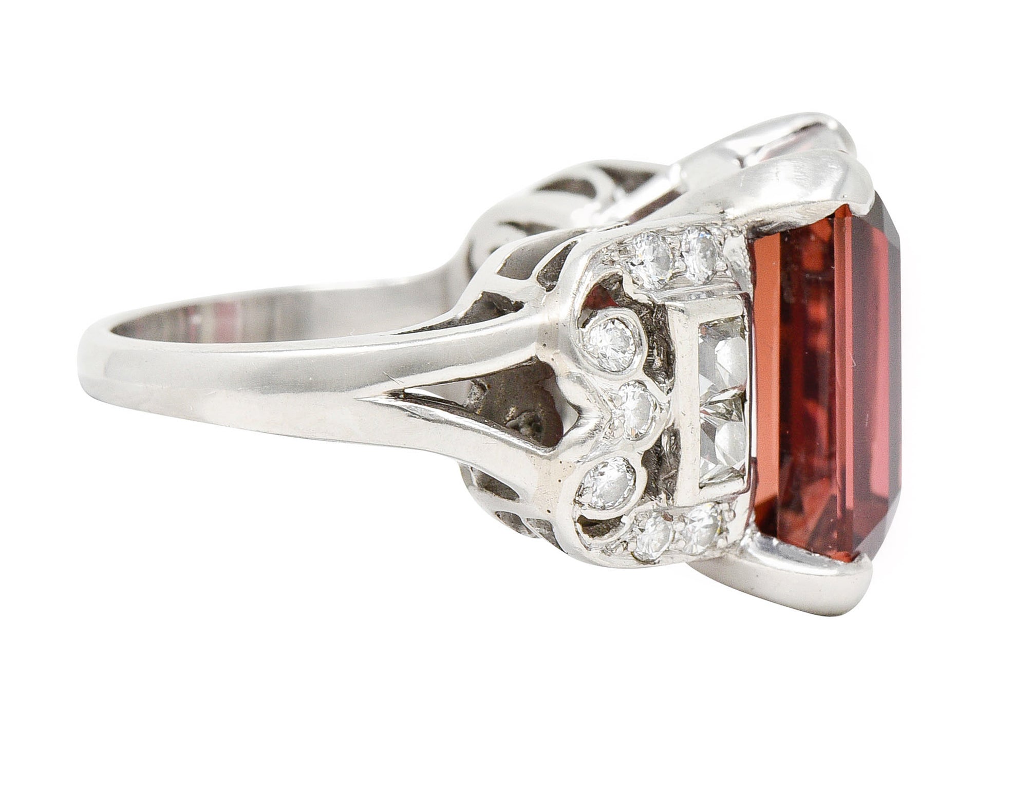 1950's Mid-Century Rubellite Diamond Palladium Cocktail RingRing - Wilson's Estate Jewelry