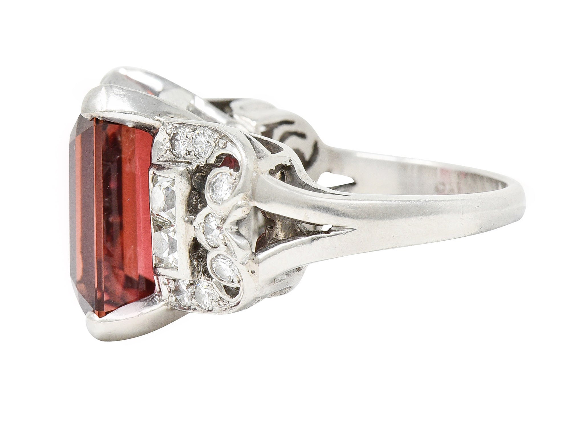 1950's Mid-Century Rubellite Diamond Palladium Cocktail RingRing - Wilson's Estate Jewelry