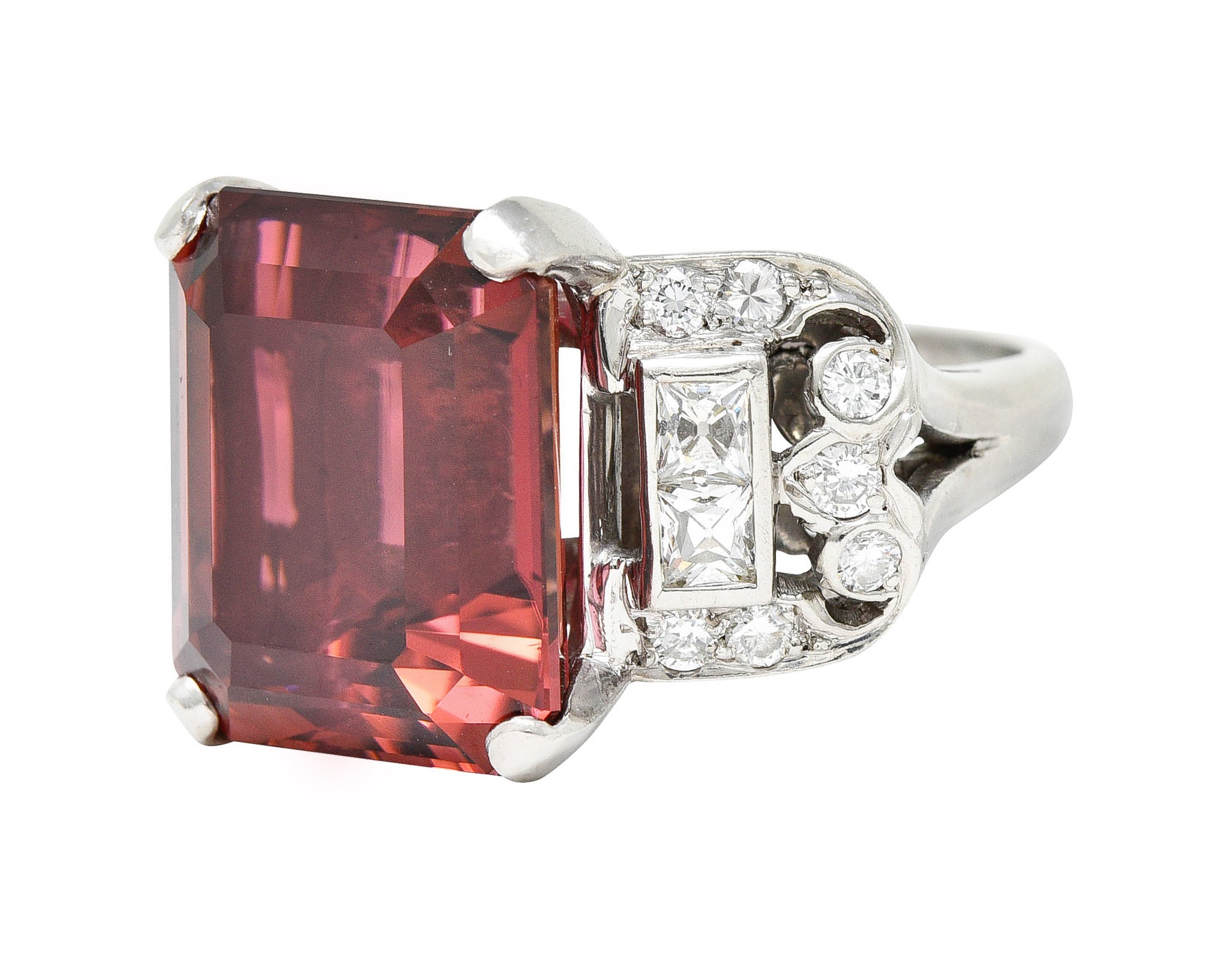 1950's Mid-Century Rubellite Diamond Palladium Cocktail RingRing - Wilson's Estate Jewelry