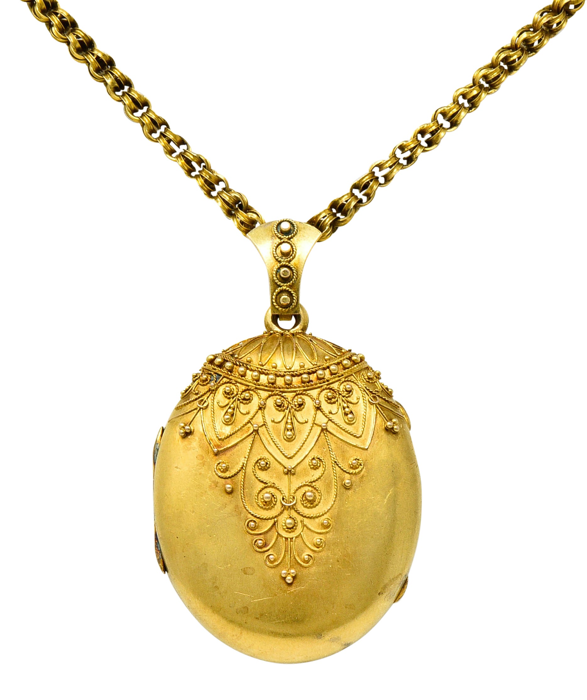 Victorian Etruscan Revival 14 & 18 Karat Gold Locket NecklaceNecklace - Wilson's Estate Jewelry