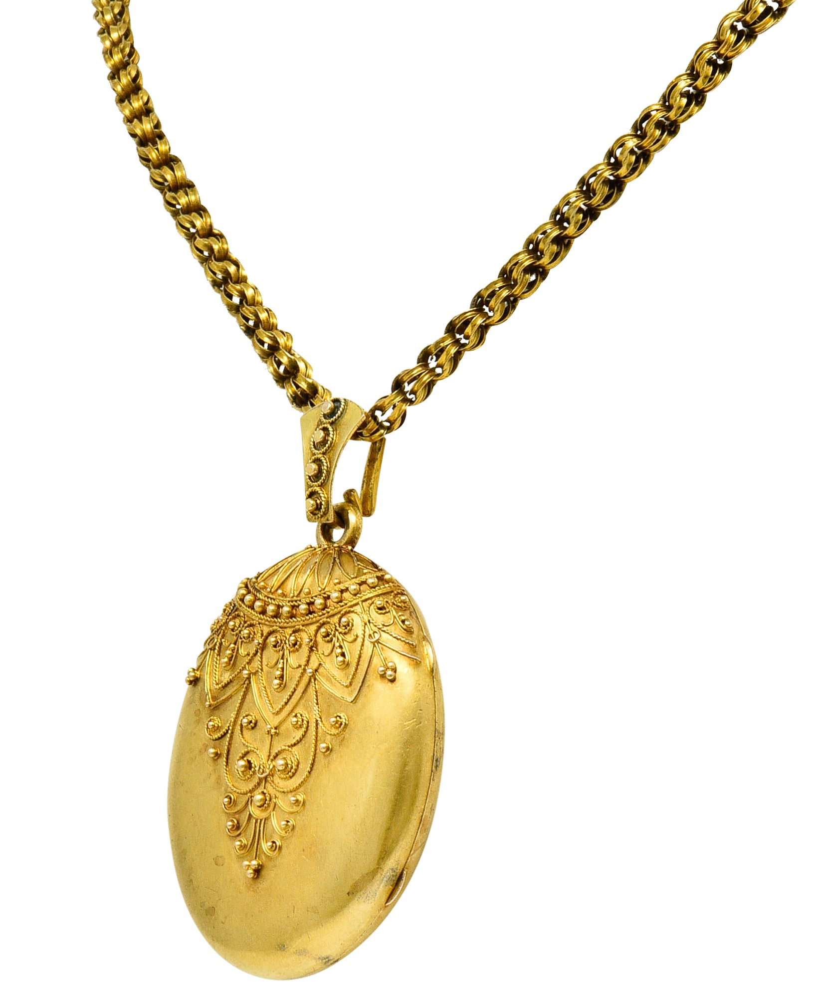 Victorian Etruscan Revival 14 & 18 Karat Gold Locket NecklaceNecklace - Wilson's Estate Jewelry