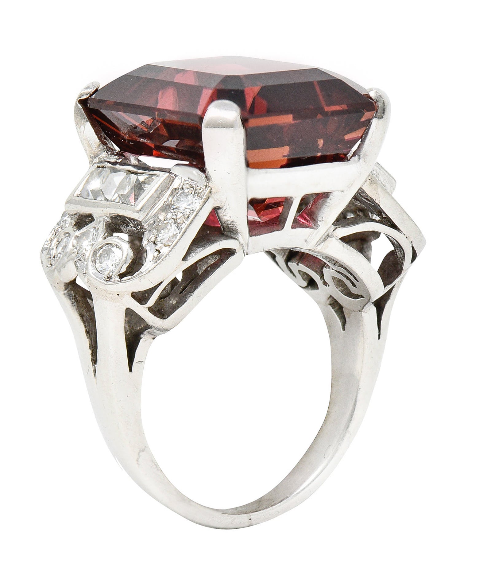 1950's Mid-Century Rubellite Diamond Palladium Cocktail RingRing - Wilson's Estate Jewelry