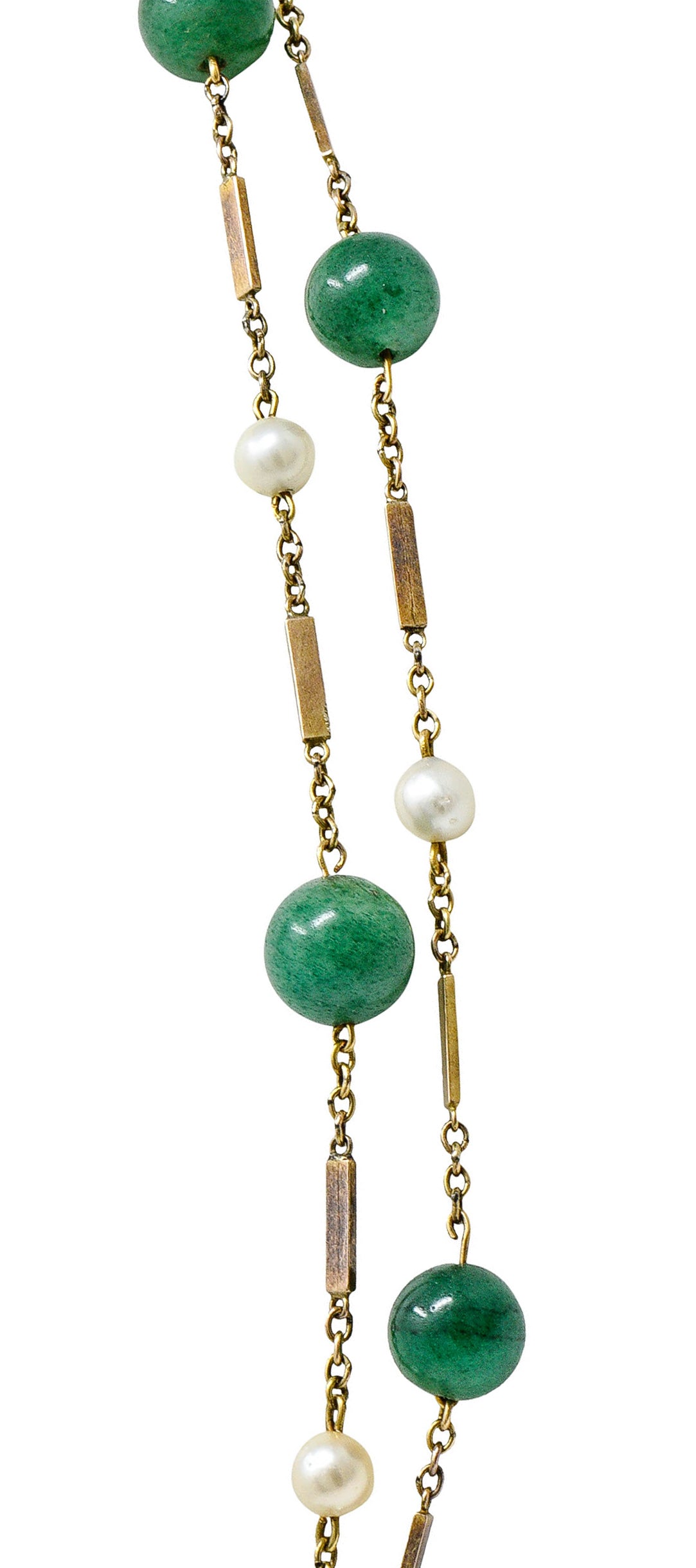 1960's Vintage Pearl Aventurine 14 Karat Gold 62 Inch Long Station NecklaceNecklace - Wilson's Estate Jewelry