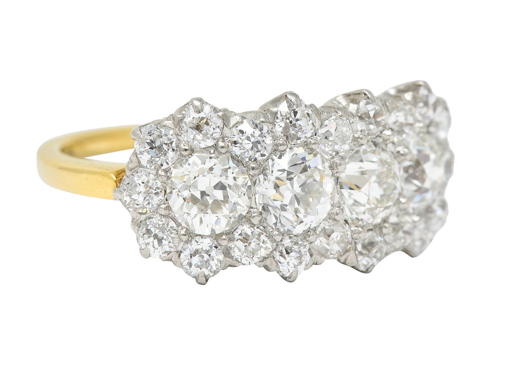 Edwardian 2.65 CTW Diamond Platinum-Topped 18 Karat Gold Cluster Band RingRing - Wilson's Estate Jewelry