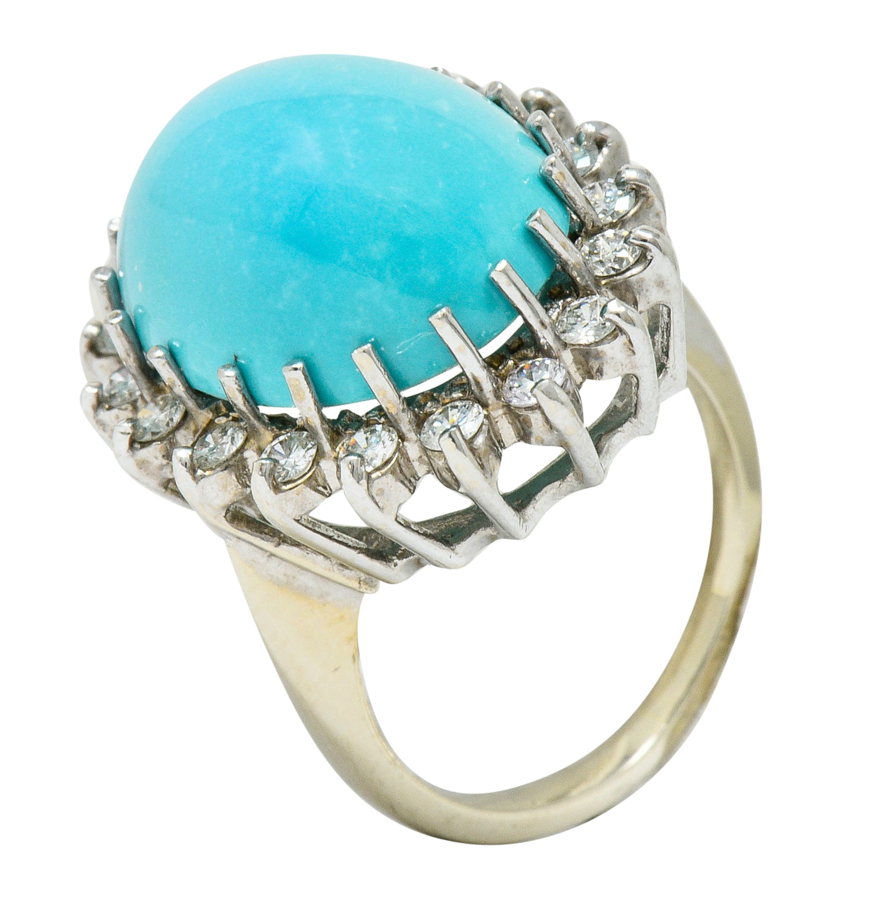 Modern Turquoise Diamond 14 Karat White Gold Cluster RingRing - Wilson's Estate Jewelry