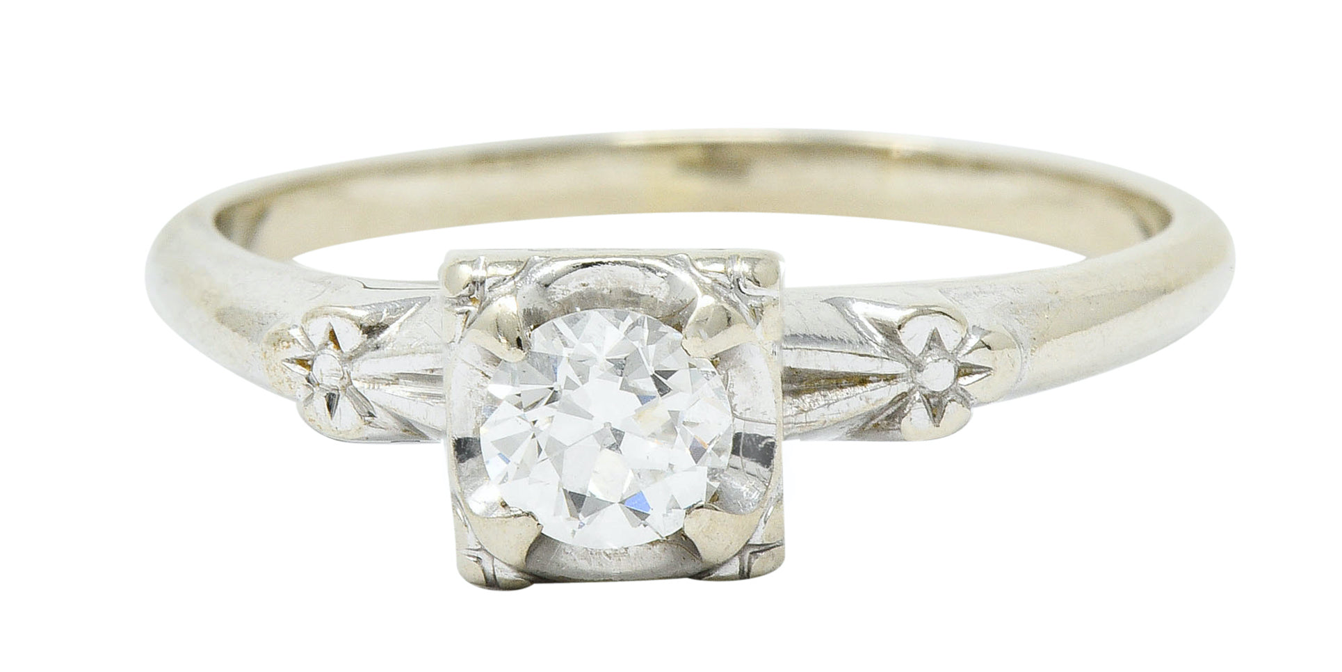 Retro 0.40 CTW Diamond 14 Karat White Gold Blossom Engagement RingRing - Wilson's Estate Jewelry