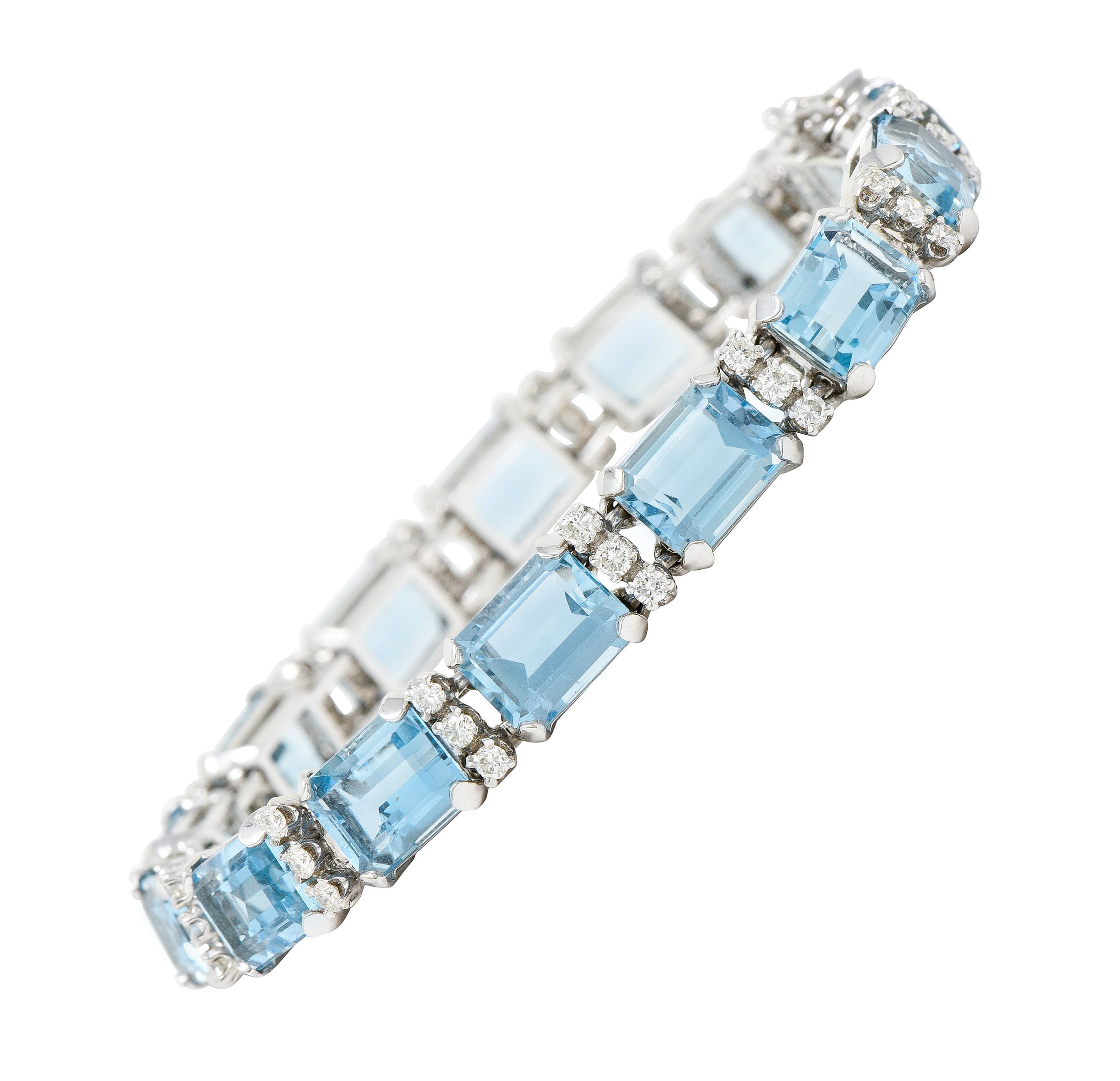 1950's Cartier 33.25 CTW Aquamarine Diamond 14 Karat White Gold Link Braceletbracelet - Wilson's Estate Jewelry