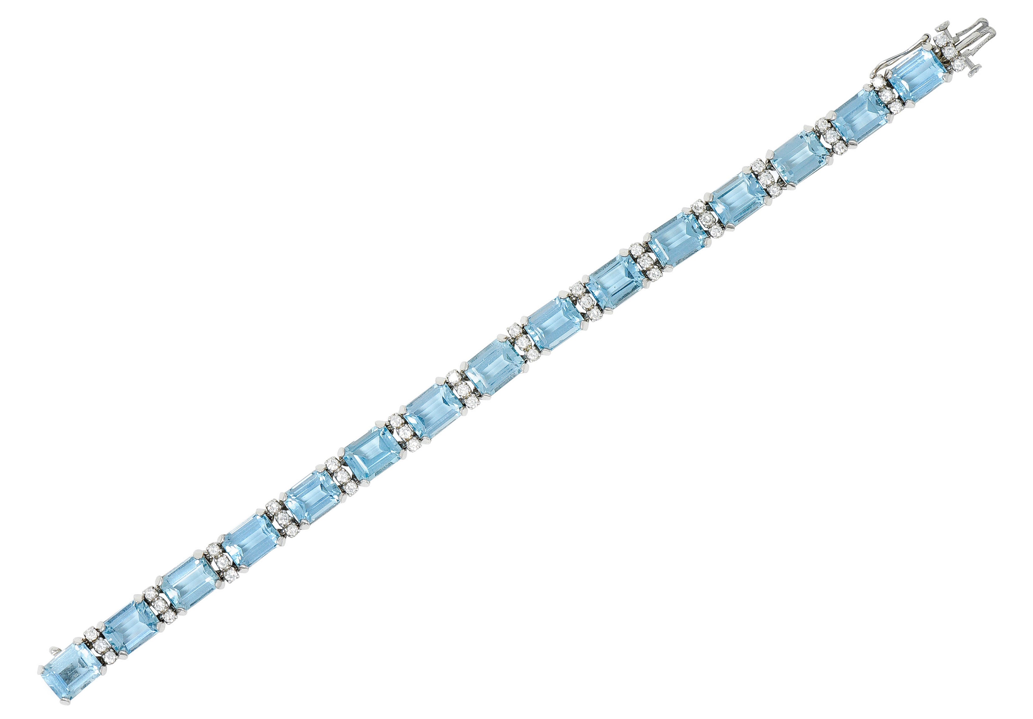 1950's Cartier 33.25 CTW Aquamarine Diamond 14 Karat White Gold Link Braceletbracelet - Wilson's Estate Jewelry