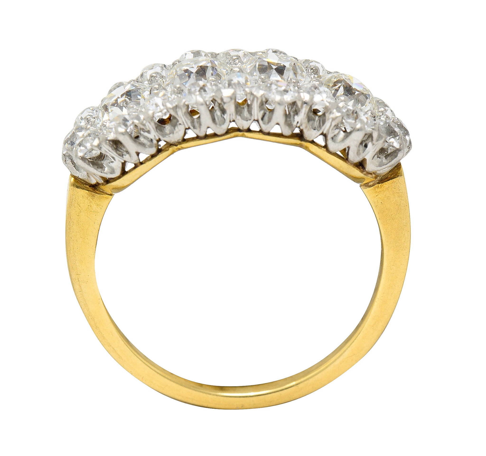 Edwardian 2.65 CTW Diamond Platinum-Topped 18 Karat Gold Cluster Band RingRing - Wilson's Estate Jewelry