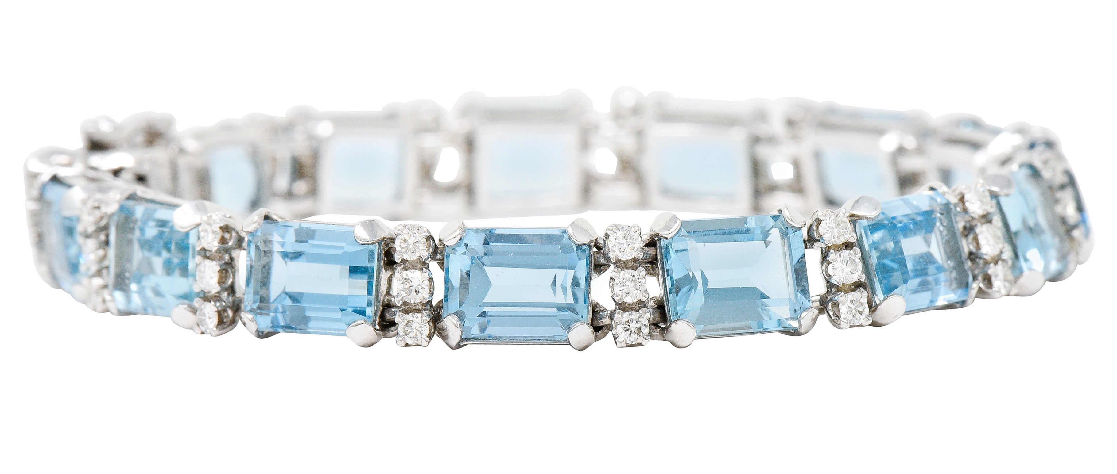 1950's Cartier 33.25 CTW Aquamarine Diamond 14 Karat White Gold Link Braceletbracelet - Wilson's Estate Jewelry