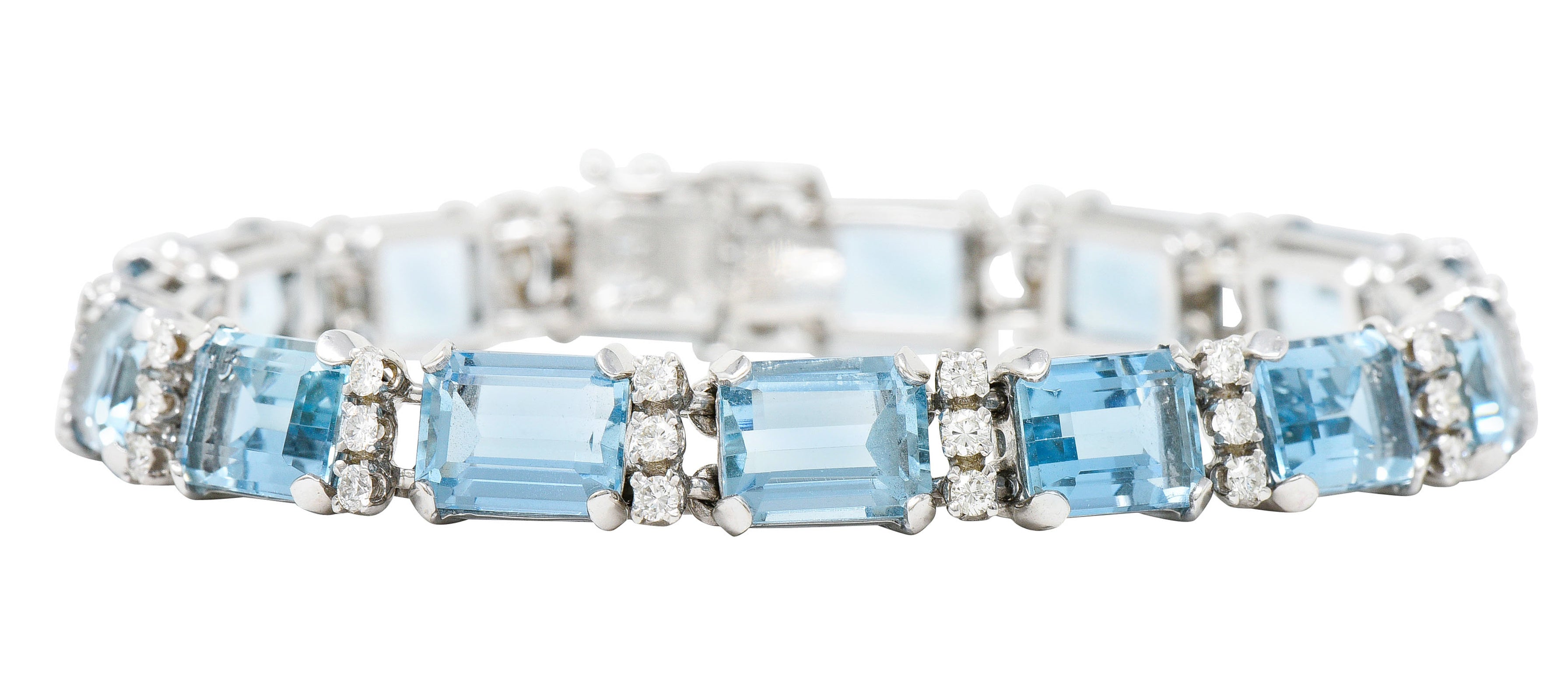 1950's Cartier 33.25 CTW Aquamarine Diamond 14 Karat White Gold Link Braceletbracelet - Wilson's Estate Jewelry