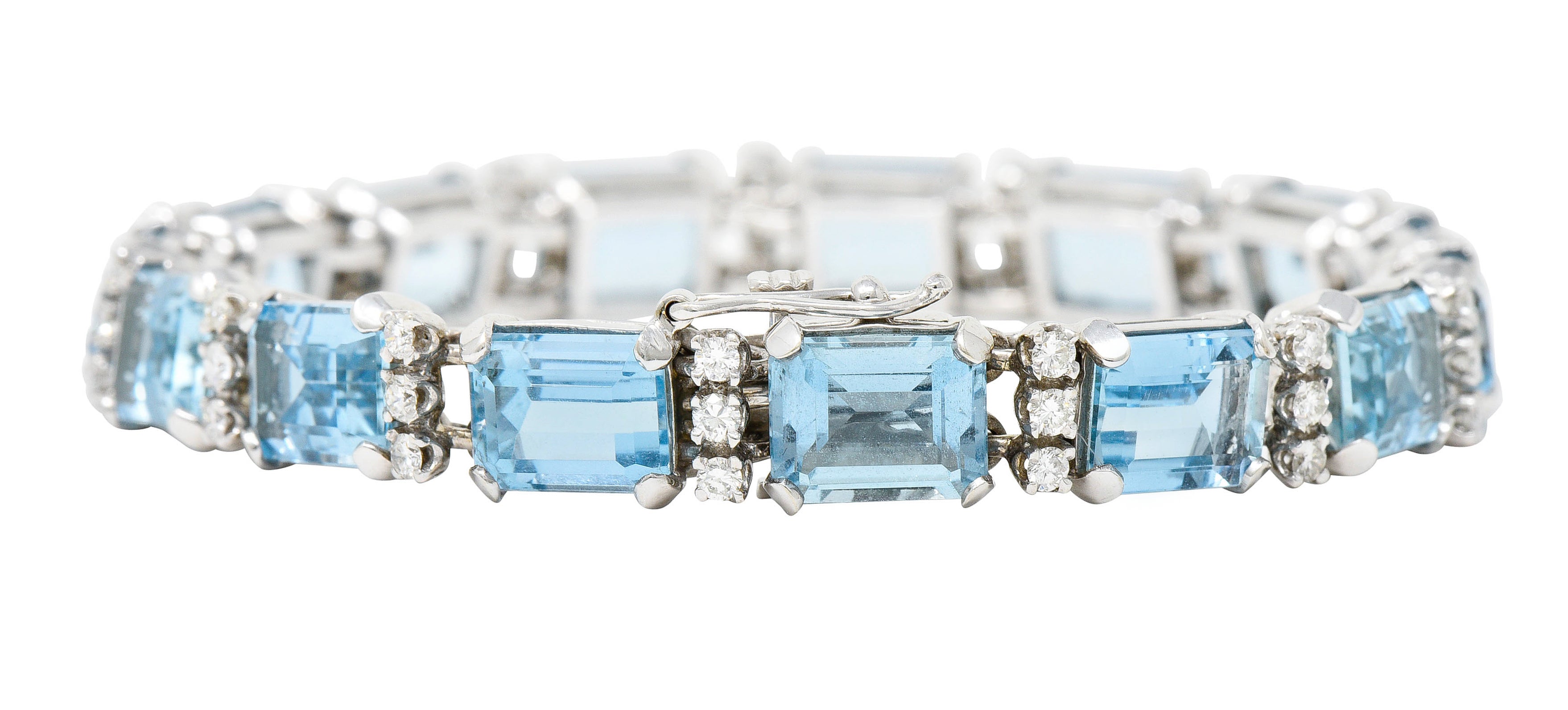 1950's Cartier 33.25 CTW Aquamarine Diamond 14 Karat White Gold Link Braceletbracelet - Wilson's Estate Jewelry