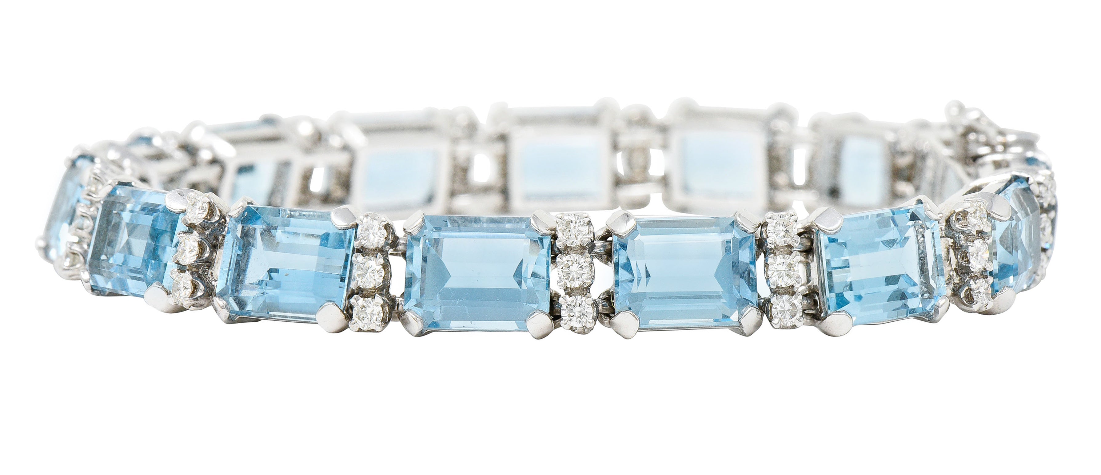 1950's Cartier 33.25 CTW Aquamarine Diamond 14 Karat White Gold Link Braceletbracelet - Wilson's Estate Jewelry