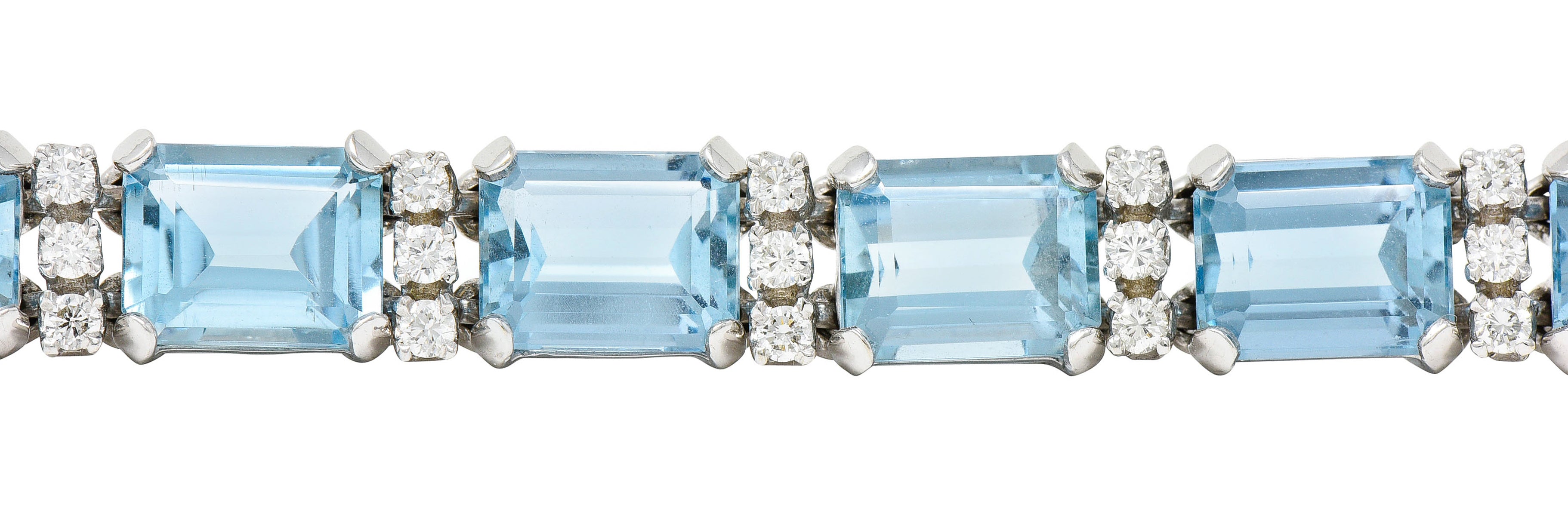 1950's Cartier 33.25 CTW Aquamarine Diamond 14 Karat White Gold Link Braceletbracelet - Wilson's Estate Jewelry