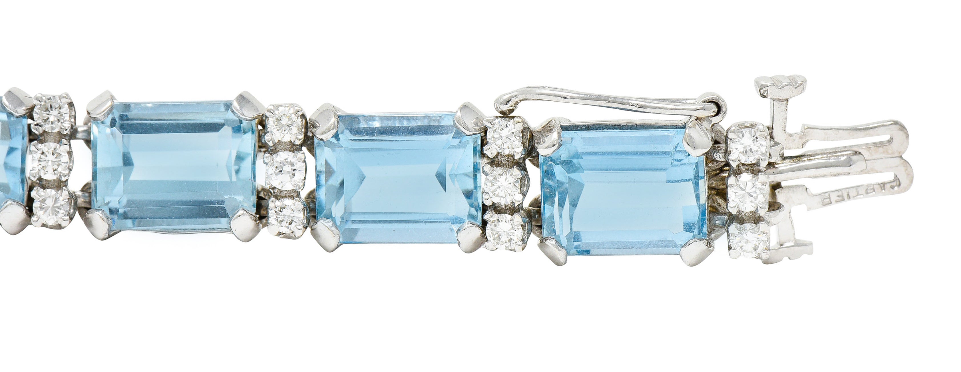 1950's Cartier 33.25 CTW Aquamarine Diamond 14 Karat White Gold Link Braceletbracelet - Wilson's Estate Jewelry