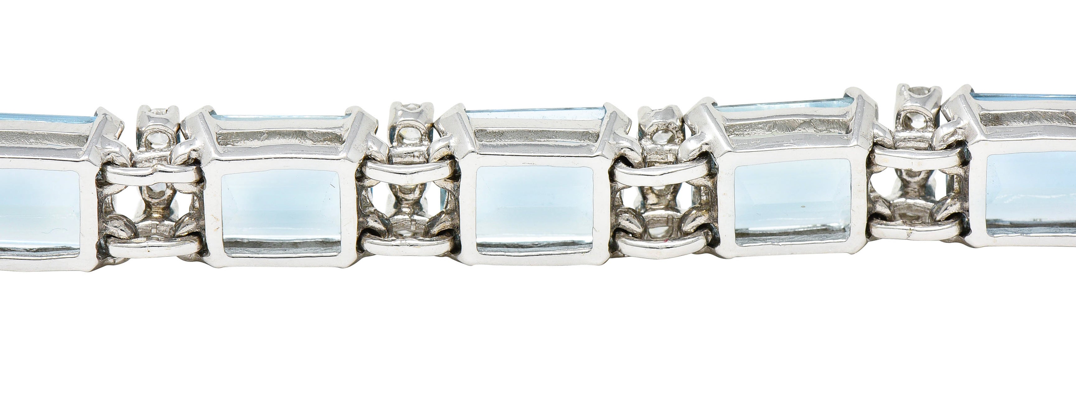 1950's Cartier 33.25 CTW Aquamarine Diamond 14 Karat White Gold Link Braceletbracelet - Wilson's Estate Jewelry