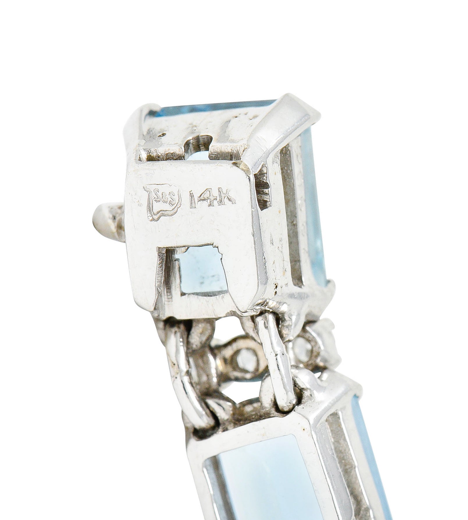 1950's Cartier 33.25 CTW Aquamarine Diamond 14 Karat White Gold Link Braceletbracelet - Wilson's Estate Jewelry