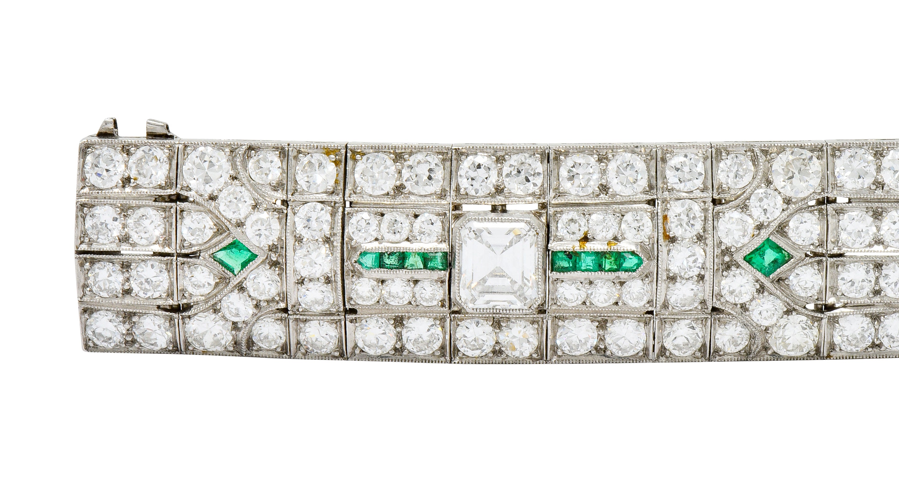 Exceptional Art Deco 23.96 CTW Diamond Emerald Platinum Geometric Link Bracelet - Wilson's Estate Jewelry