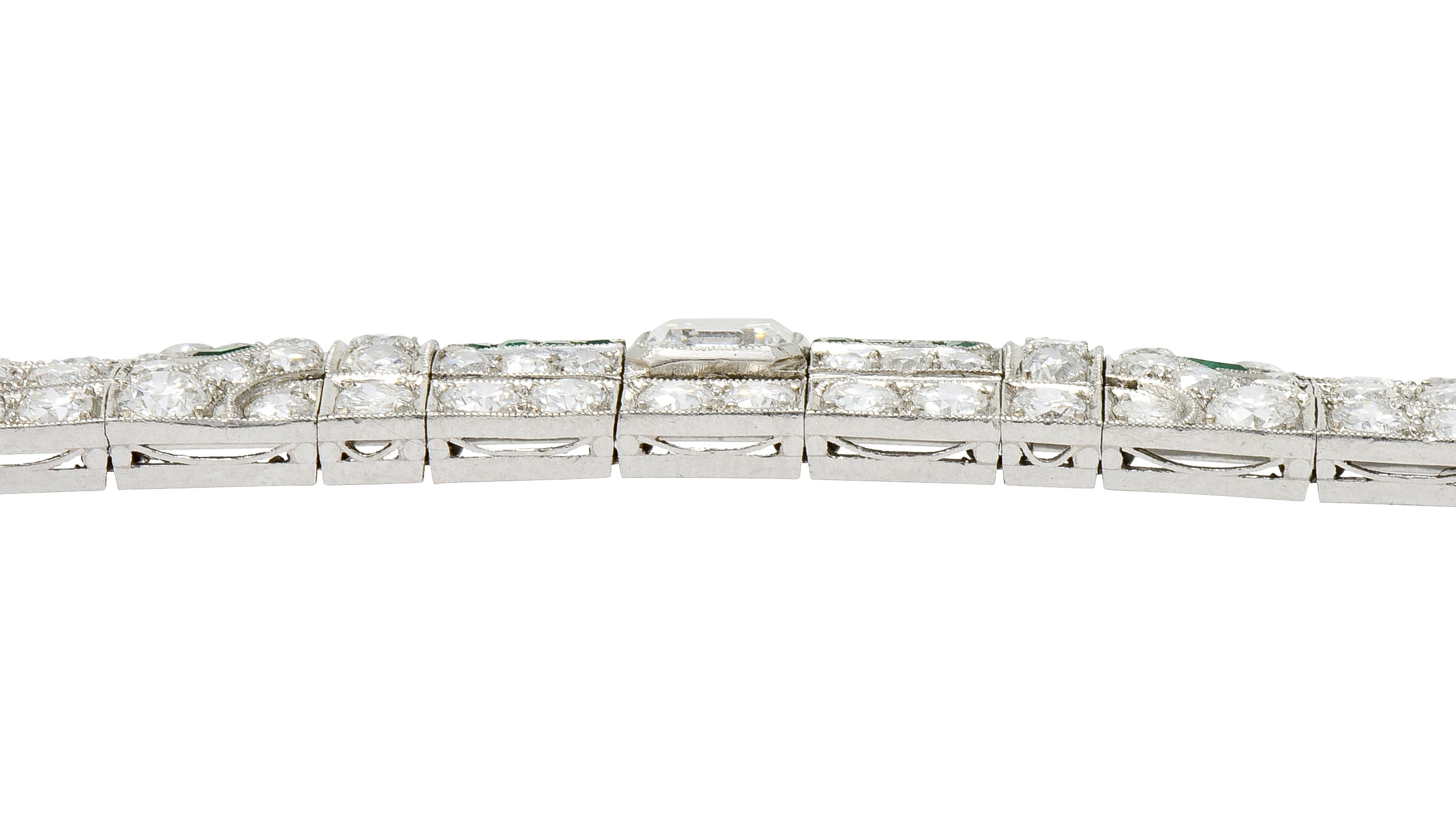 Exceptional Art Deco 23.96 CTW Diamond Emerald Platinum Geometric Link Bracelet - Wilson's Estate Jewelry