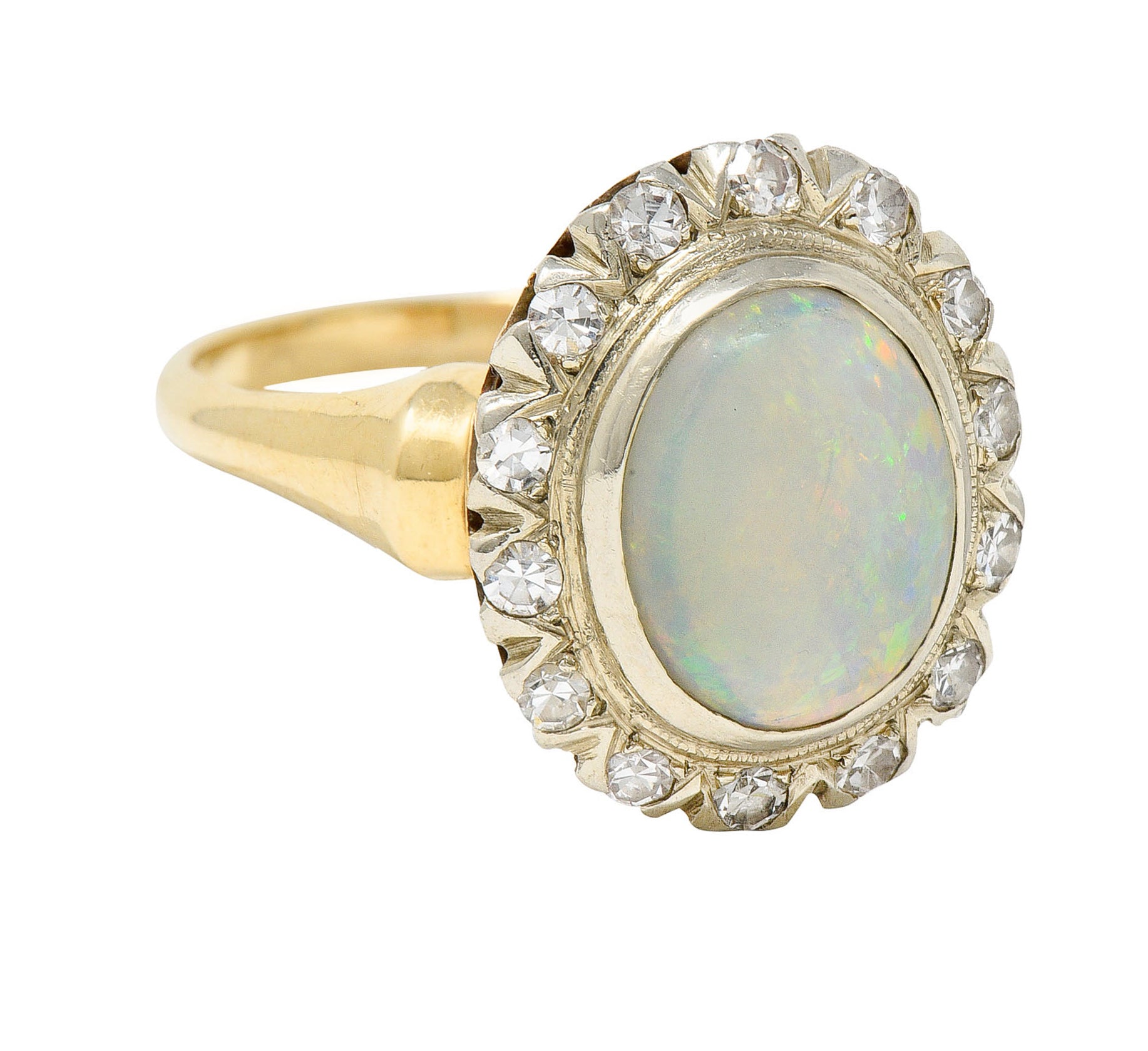 Art Deco Jelly Opal Diamond 14 Karat Two-Tone Gold Cluster RingRing - Wilson's Estate Jewelry