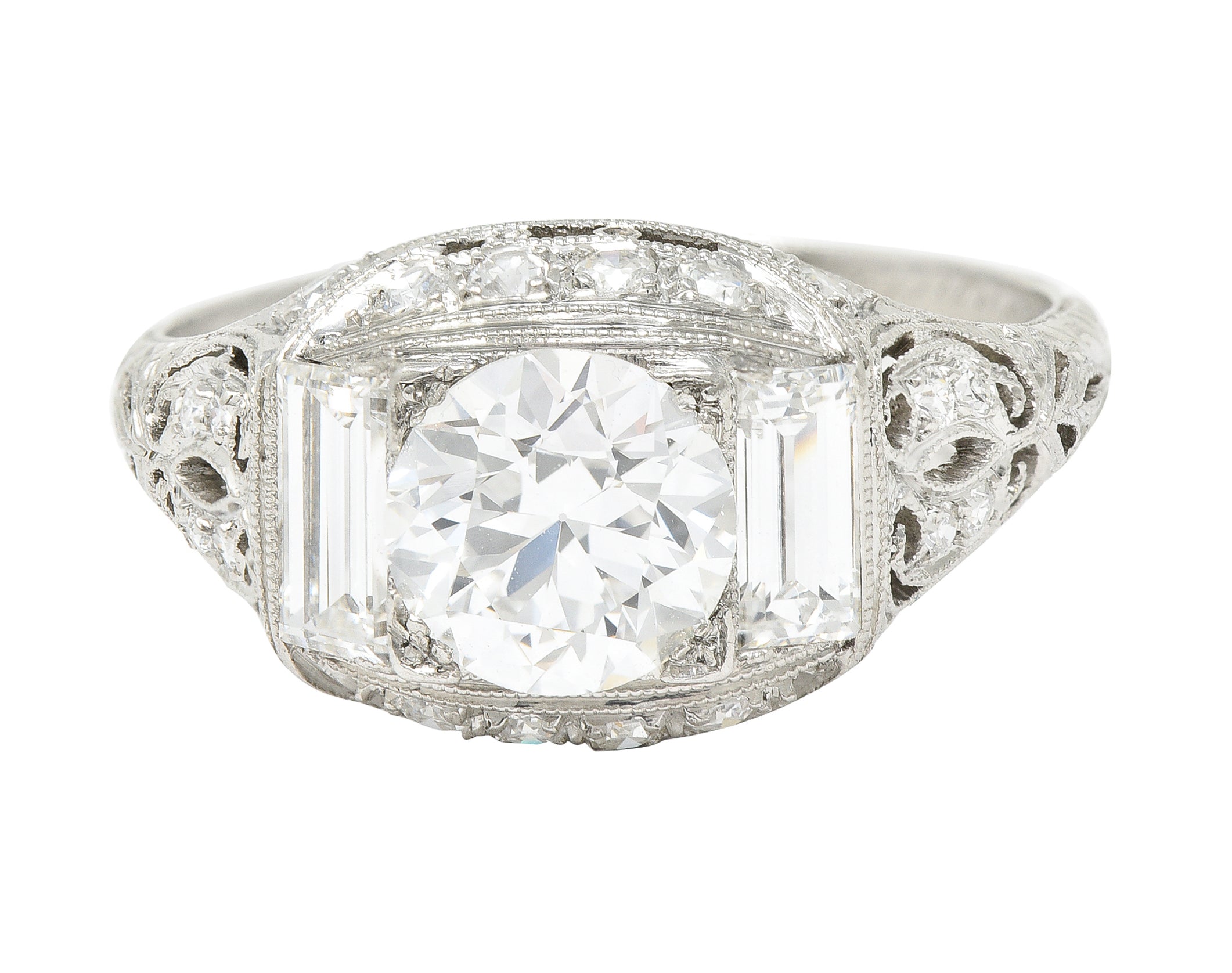 Art Deco 2.35 CTW Old European Cut Diamond Platinum Milgrain Bombay Engagement Ring Wilson's Estate Jewelry