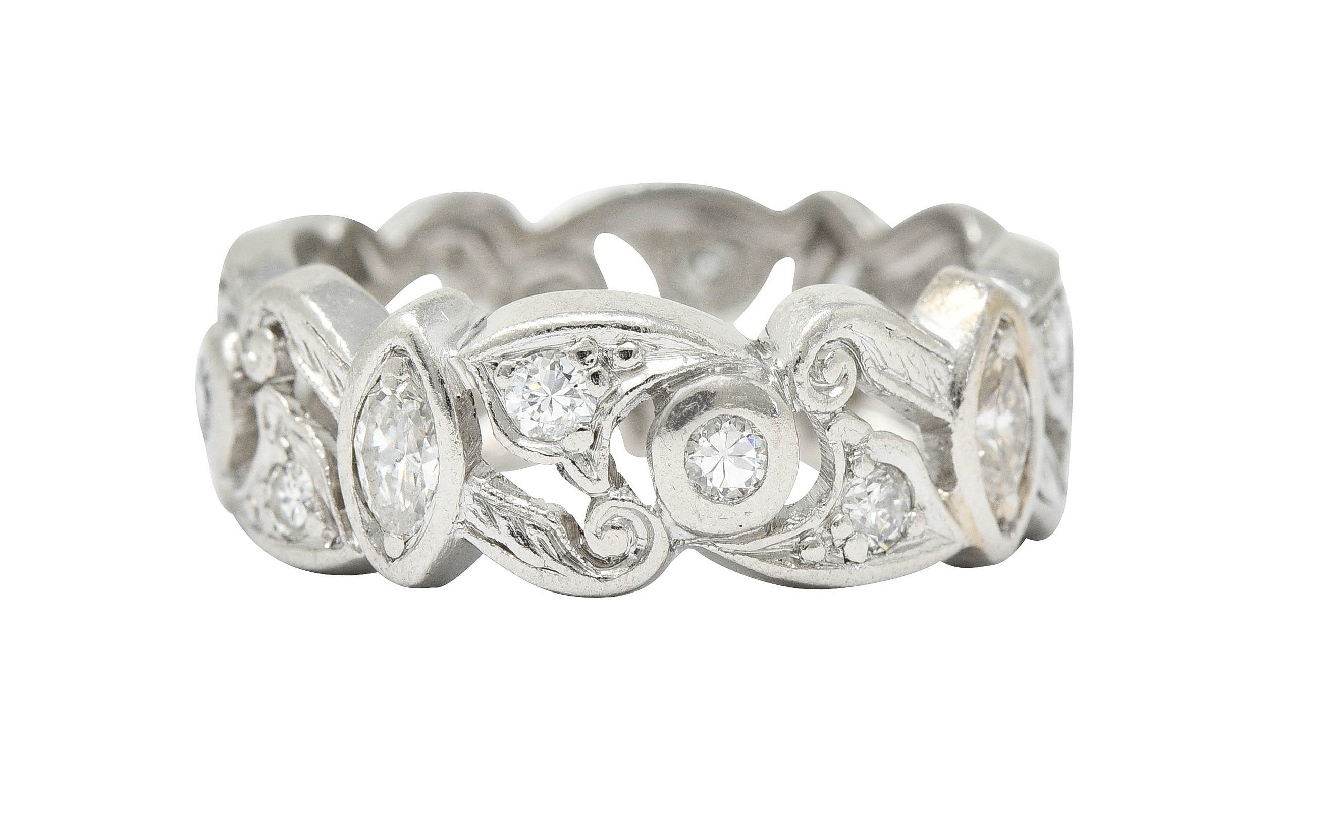 Vintage 0.65 CTW Diamond Platinum Scrolling Eternity Band RingRing - Wilson's Estate Jewelry